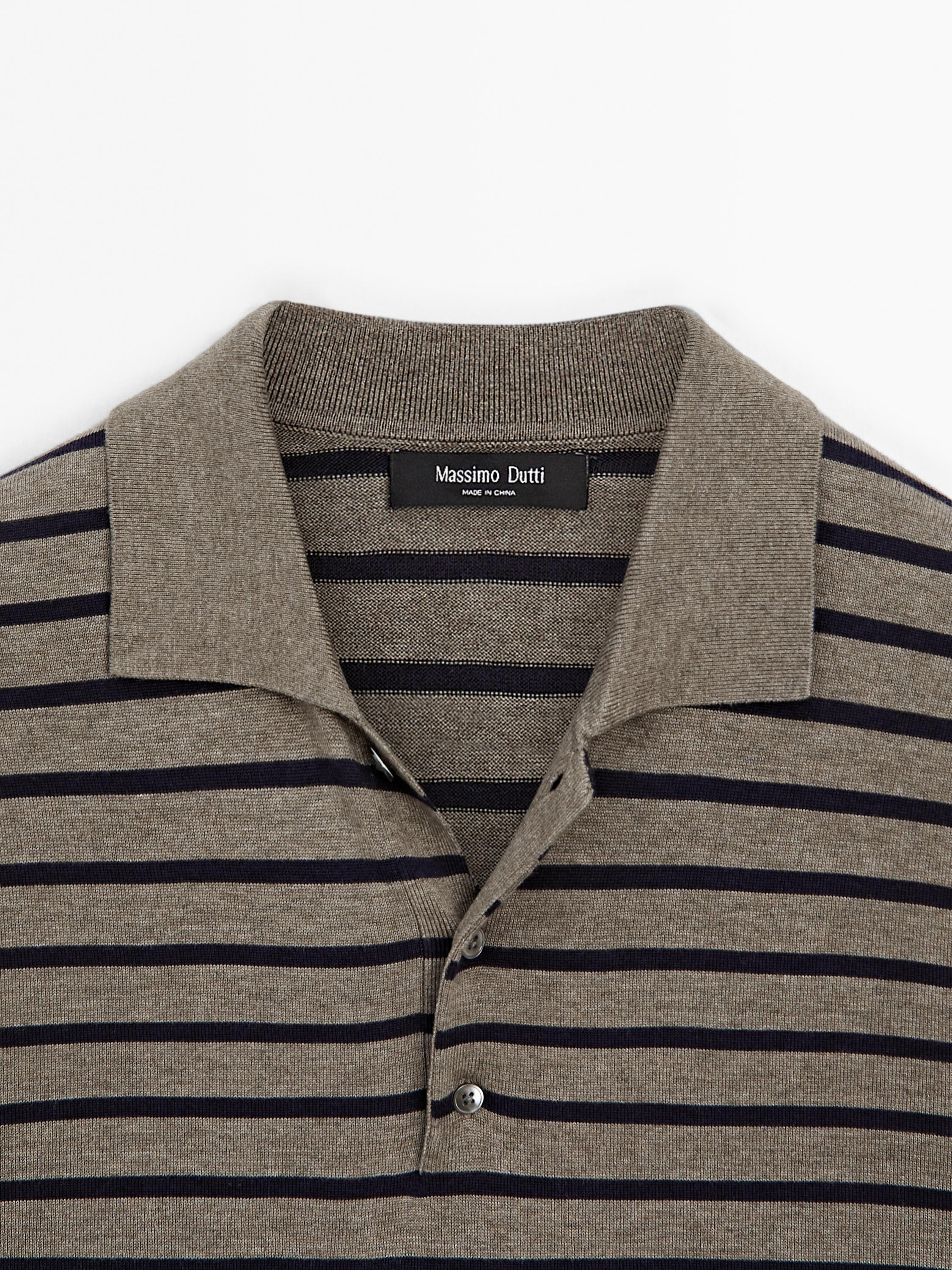 Short sleeve striped knit polo shirt