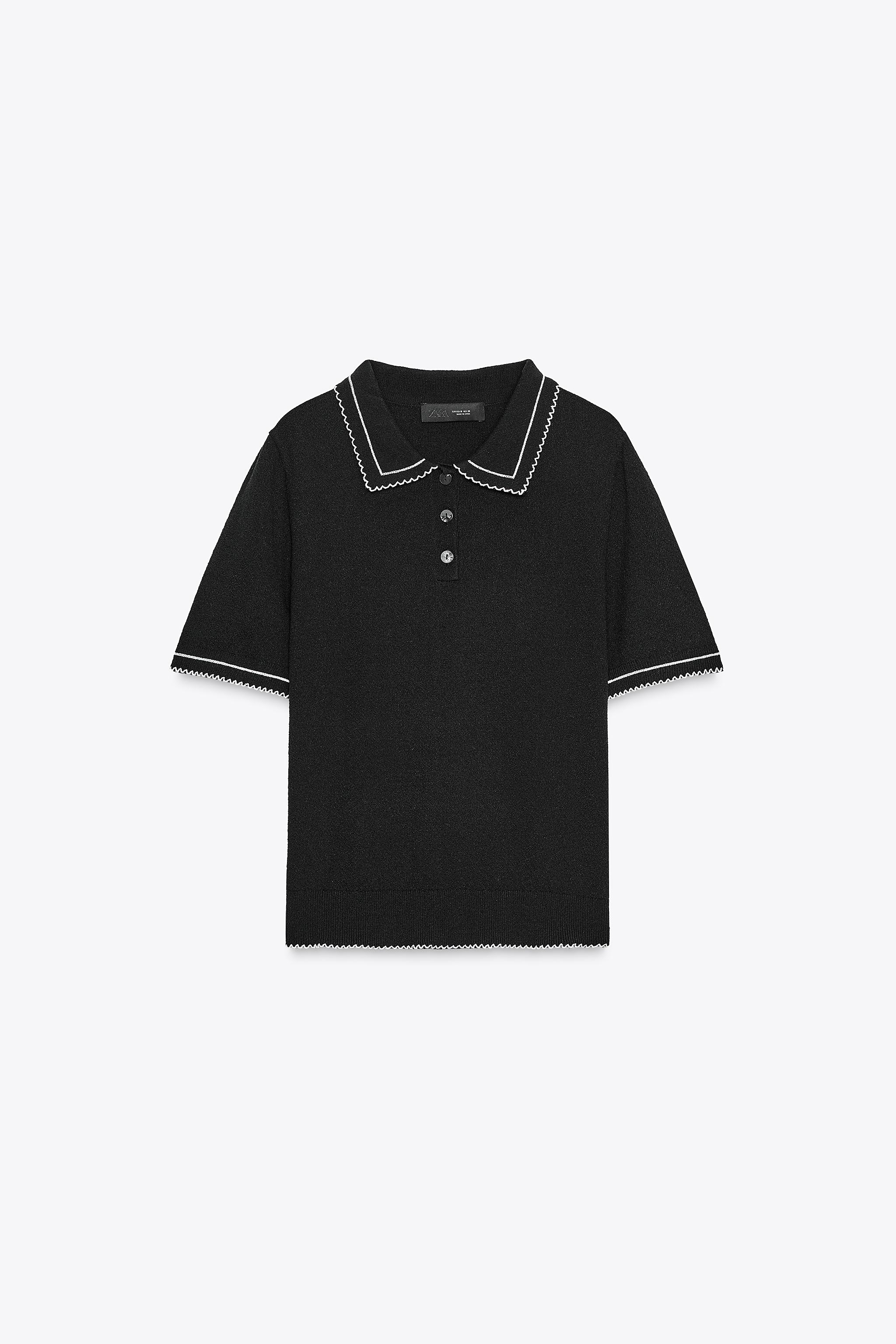 CONTRAST STITCH KNIT POLO TOP