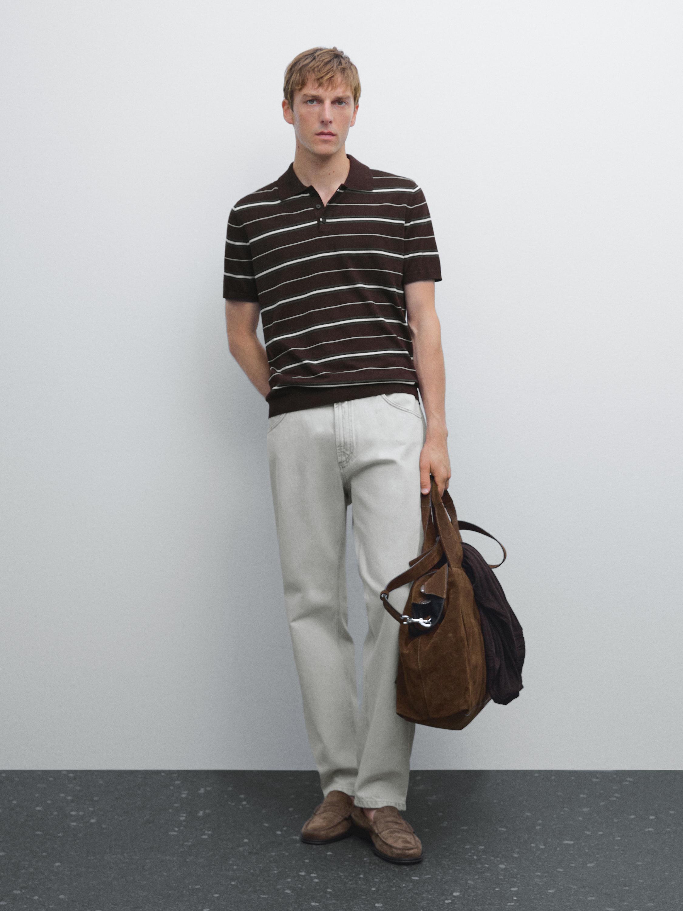 100% cotton striped knit polo shirt