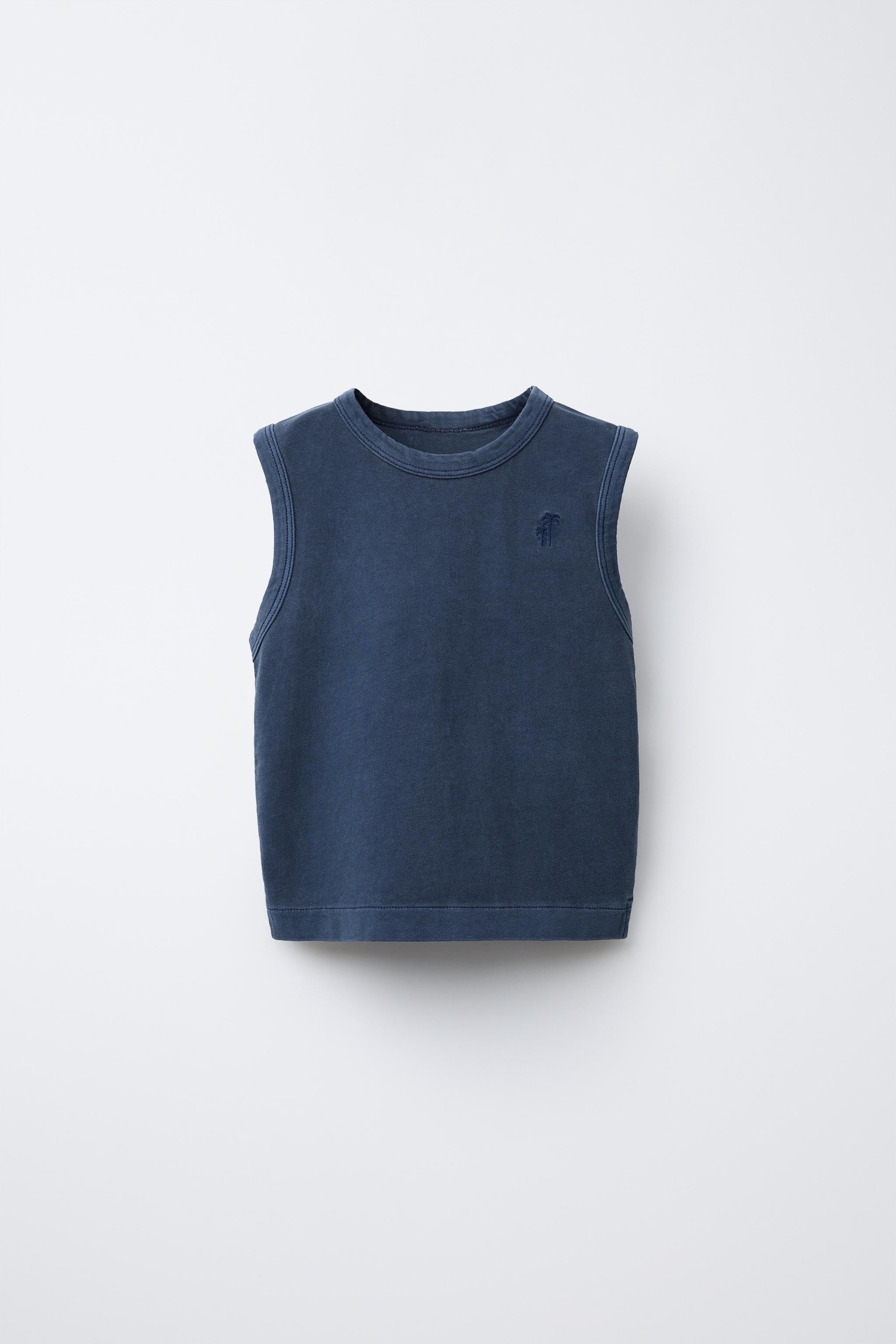 GARMENT DYE EMBROIDERED SLEEVELESS T-SHIRT