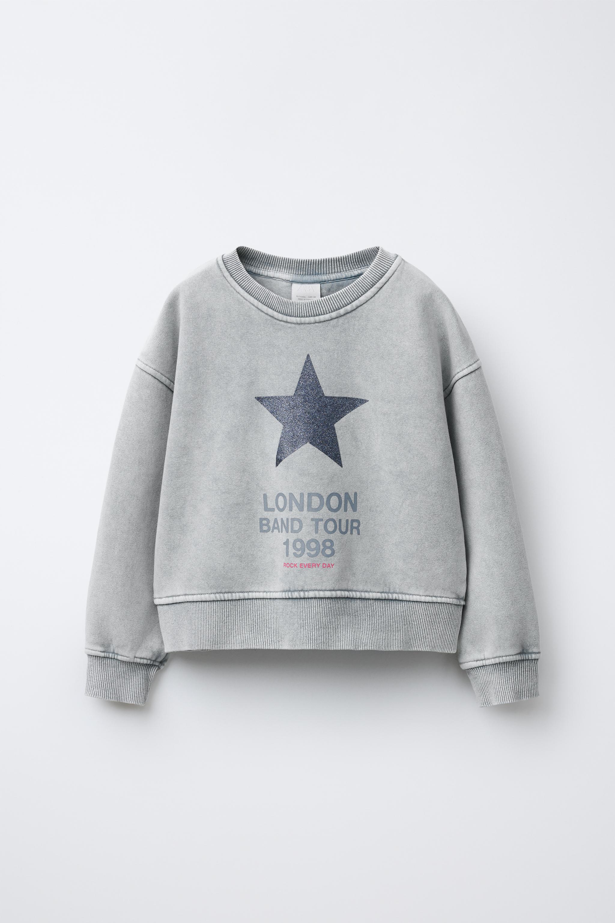 WASHED EFFECT GLITTER STAR SWEATSHIRT