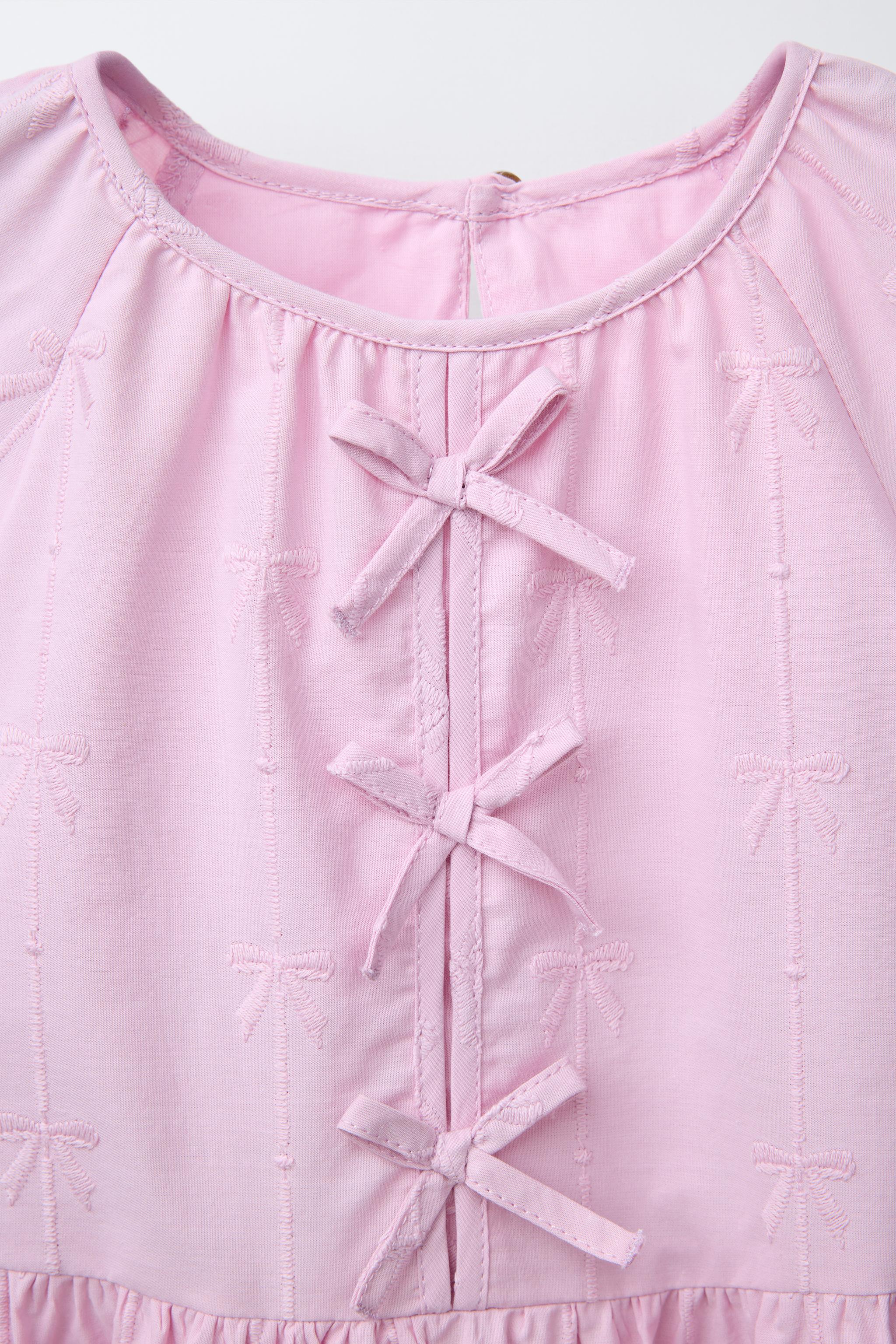 EMBROIDERED BOW POPLIN DRESS