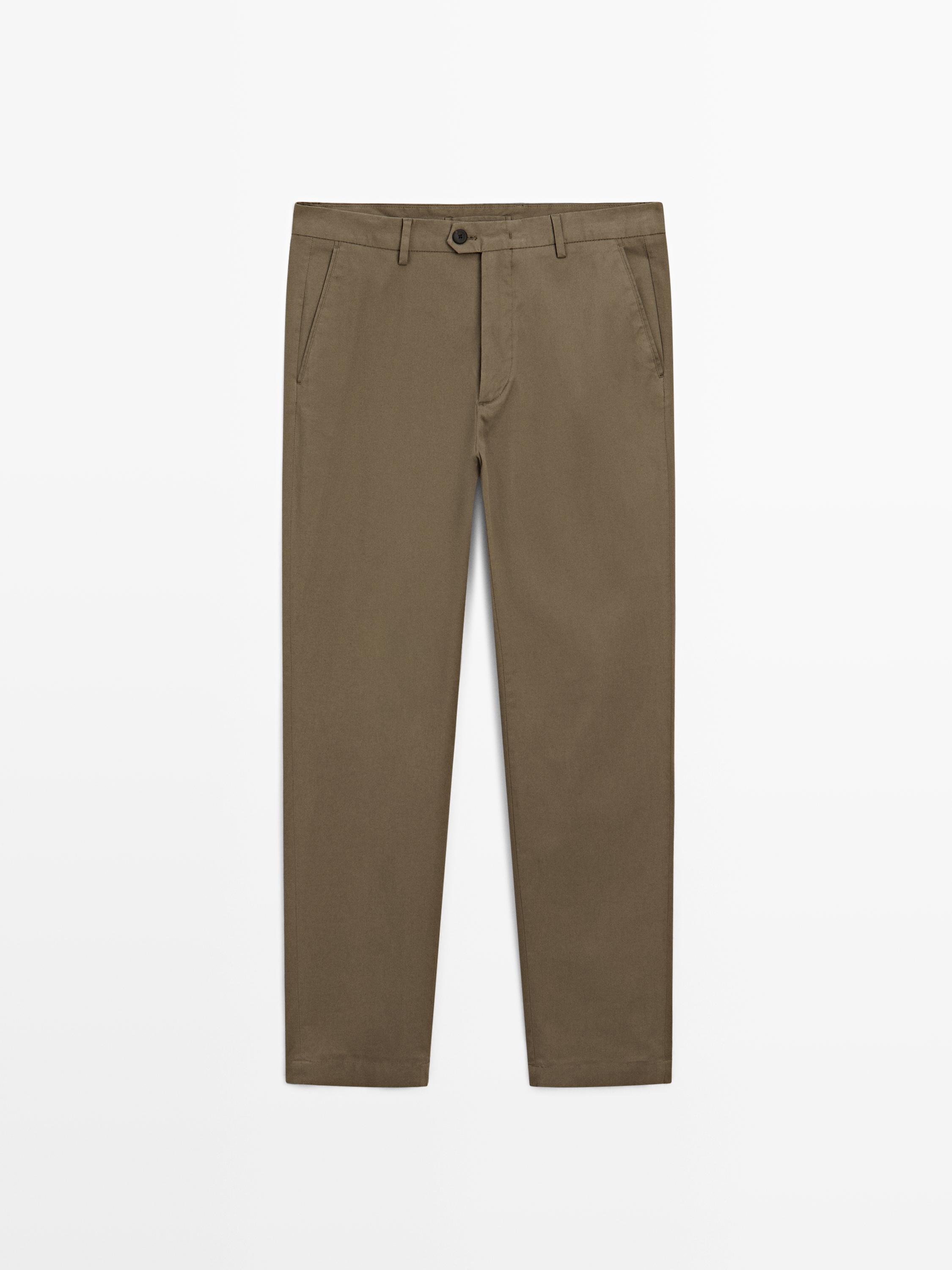 Cotton blend slim fit trousers