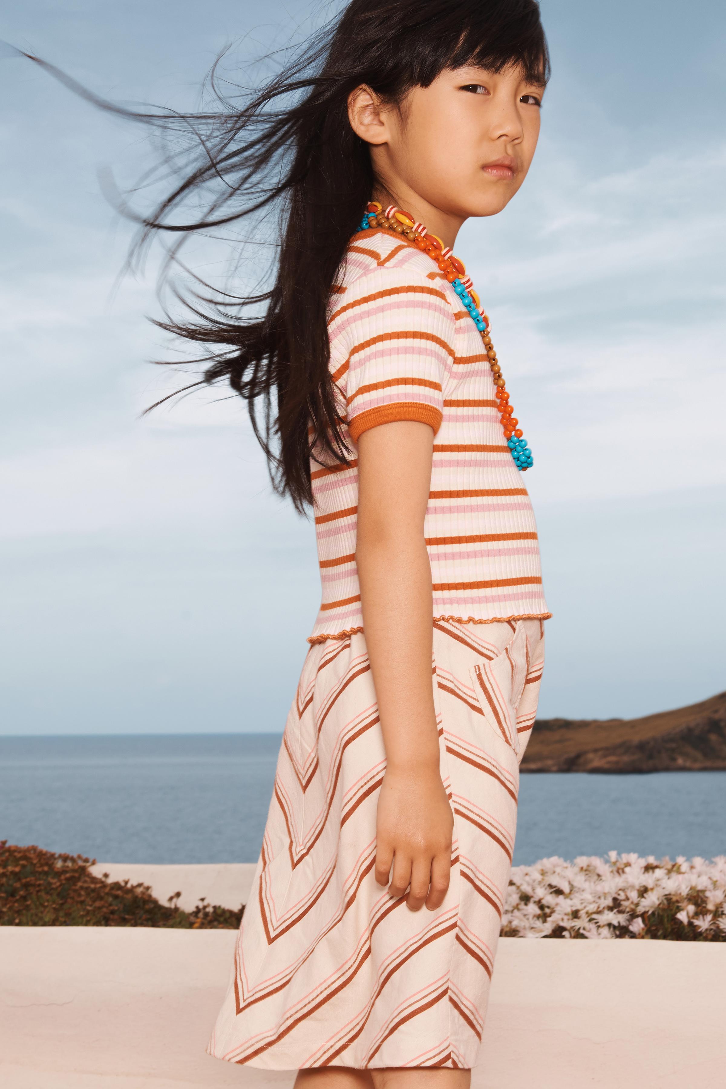 LIMITED EDITION STRIPED COTTON LINEN MIDI SKIRT