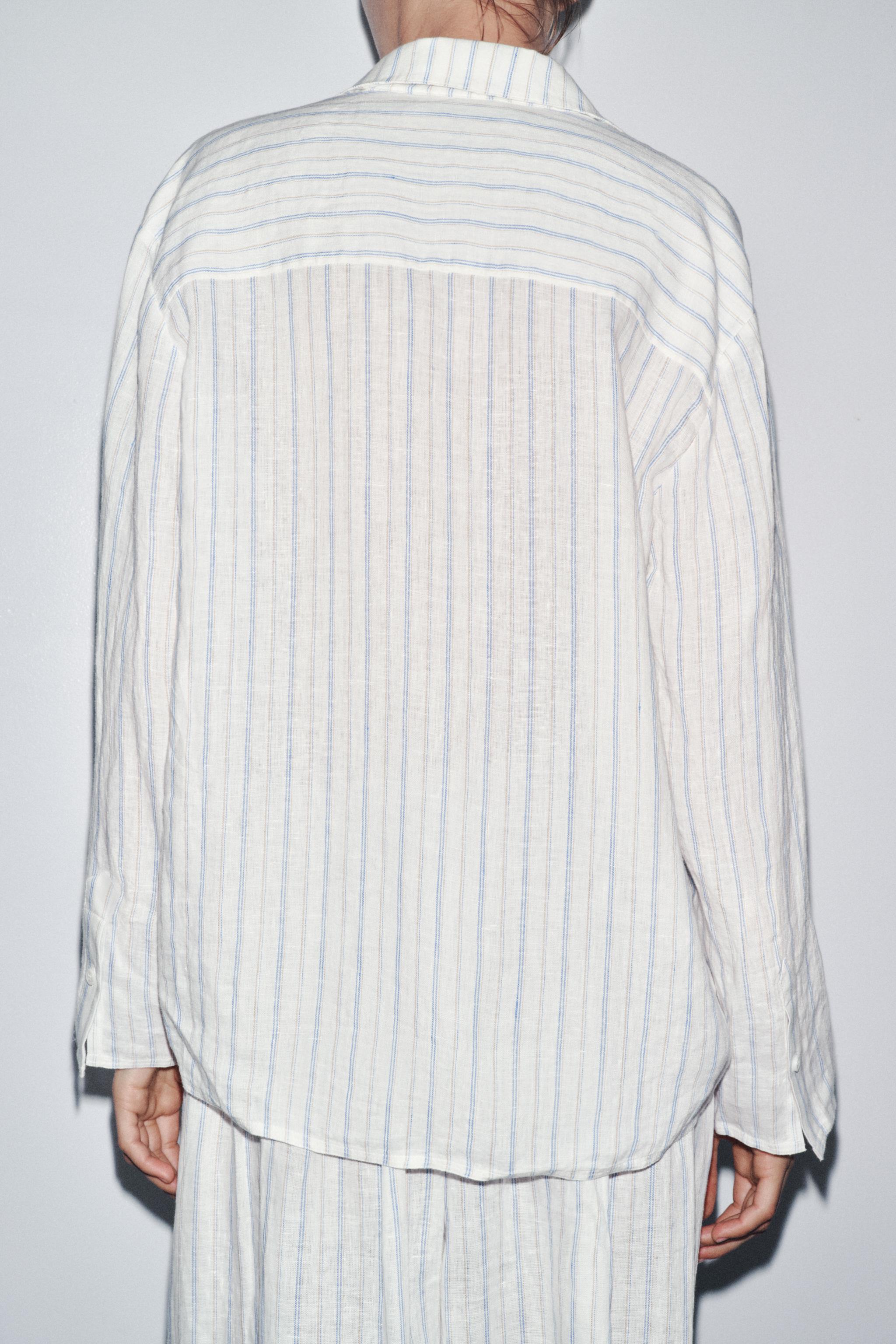 ZW COLLECTION STRIPED LINEN PAJAMA SHIRT