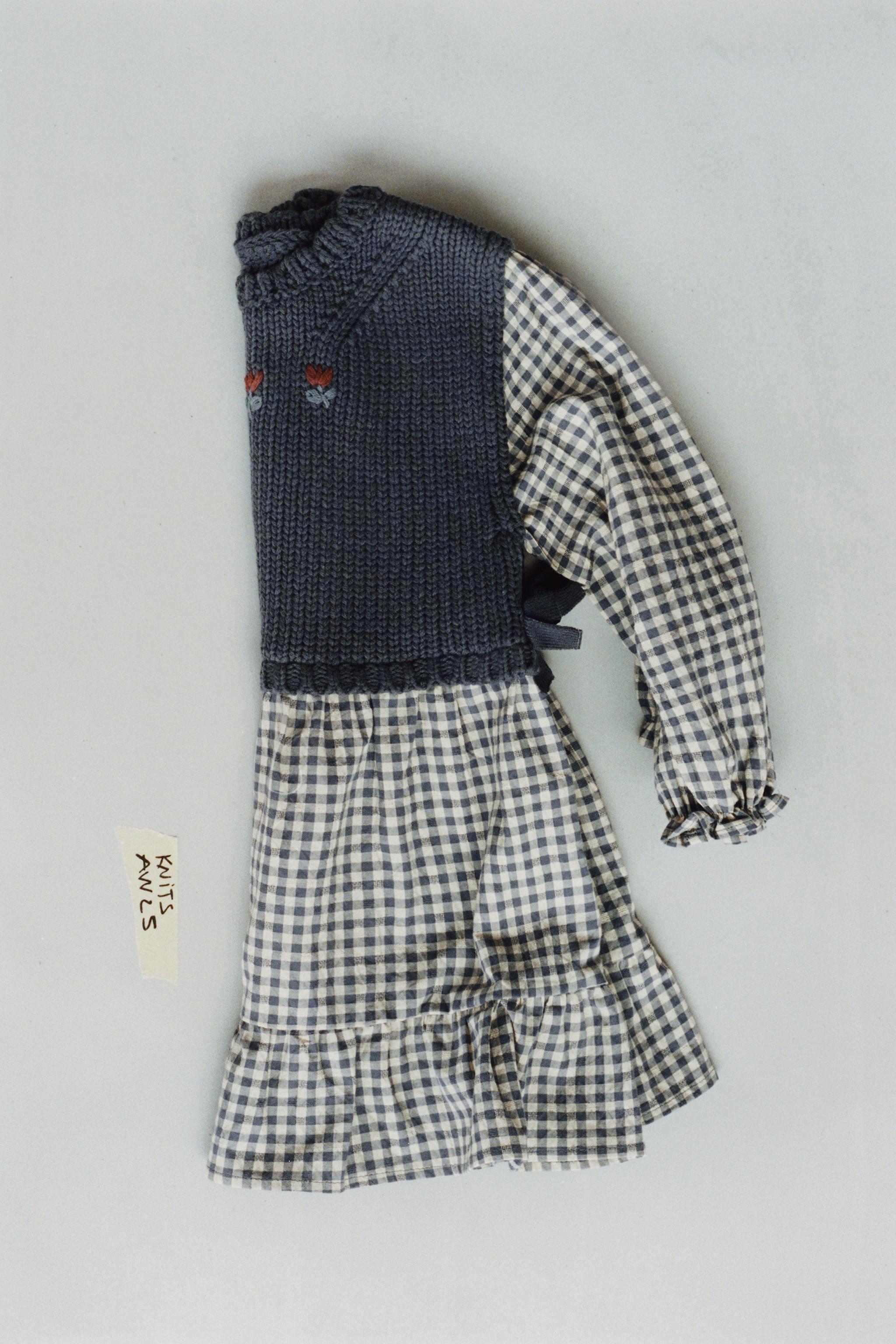 PLAID DRESS WITH KNIT VEST