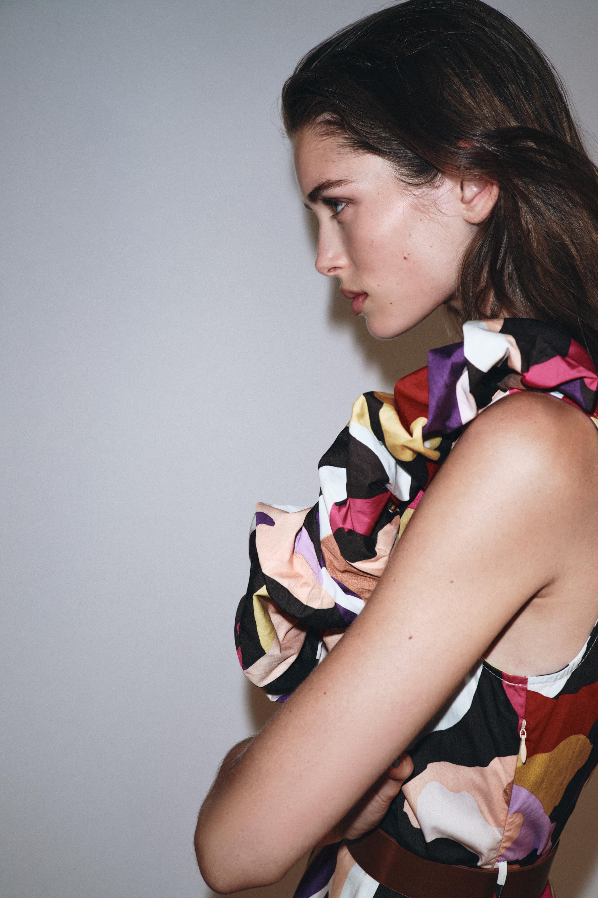 PRINTED POPLIN MIDI DRESS