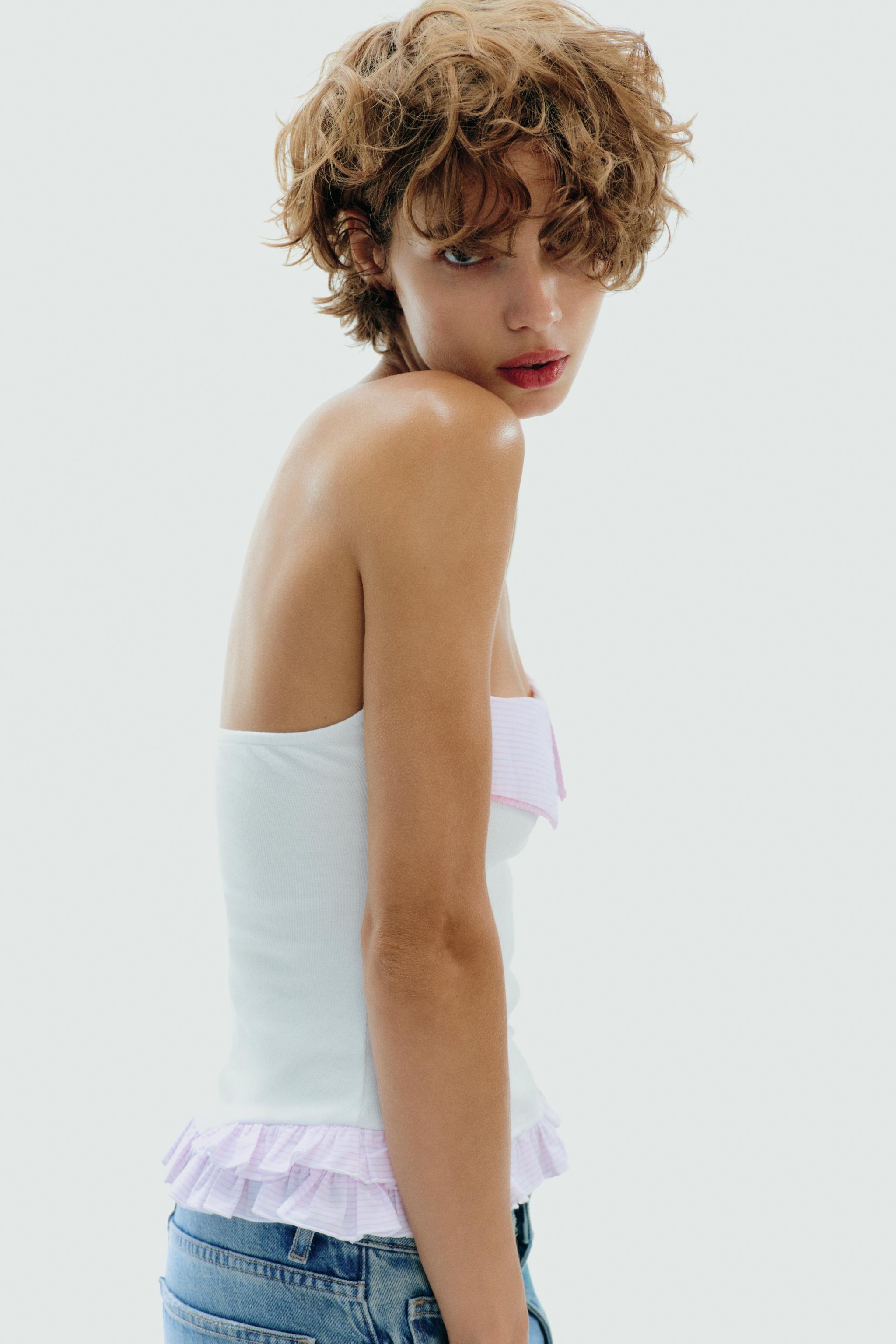 CONTRAST STRAPLESS TOP