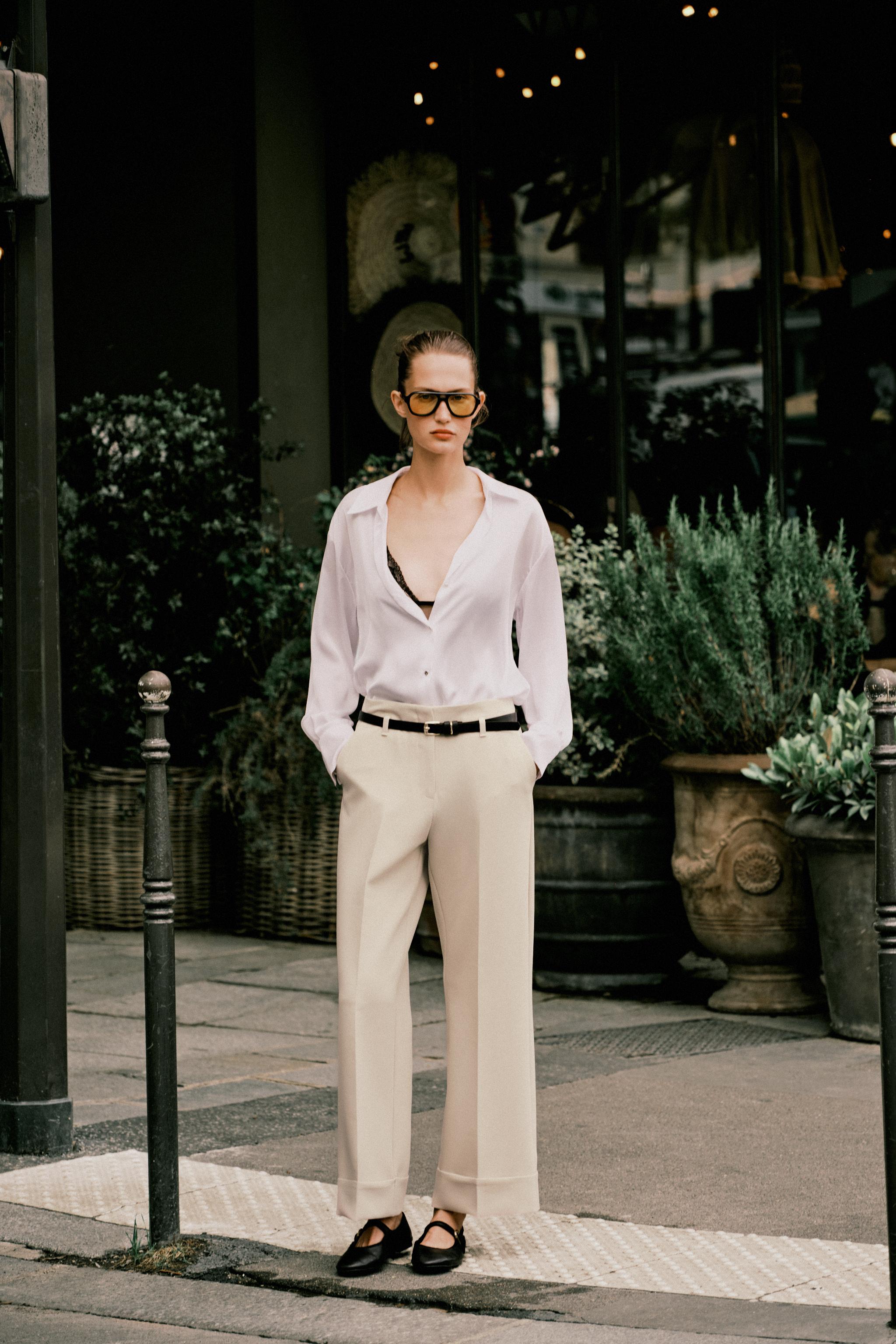 BELTED CUFFED HEM PANTS