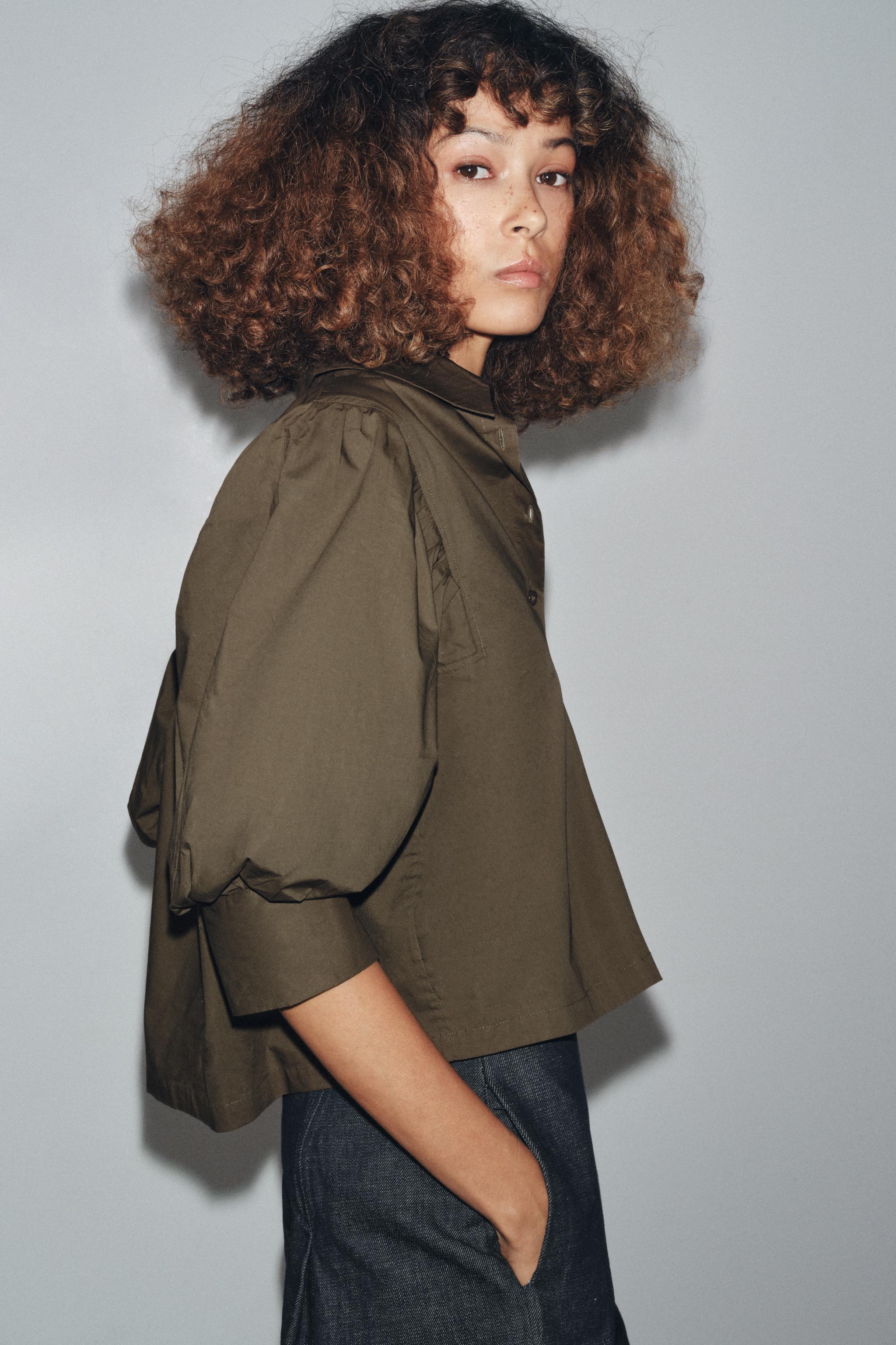 ZW COLLECTION POPLIN BALLOON SLEEVE SHIRT