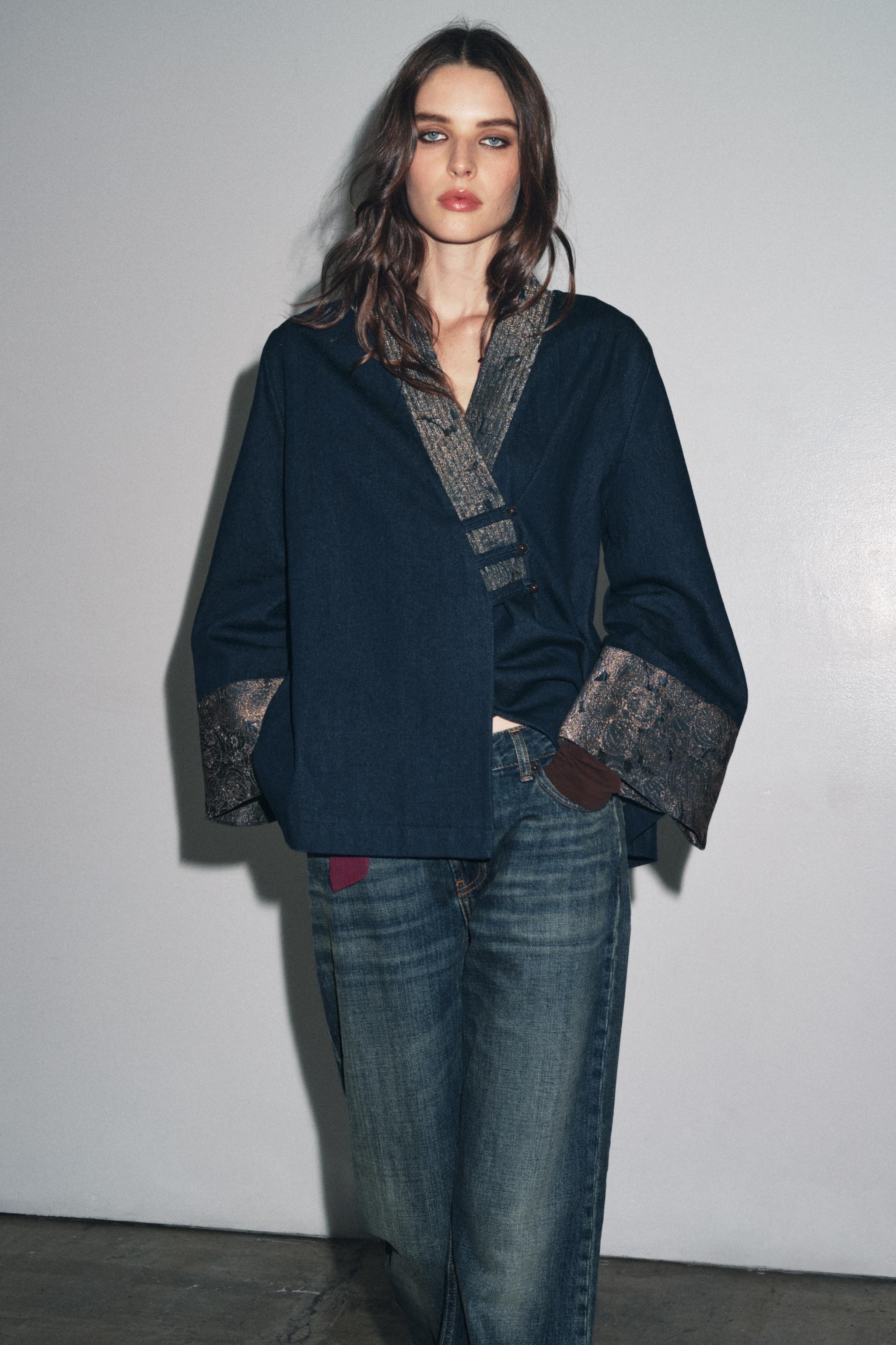 JACQUARD FAUX DENIM KIMONO