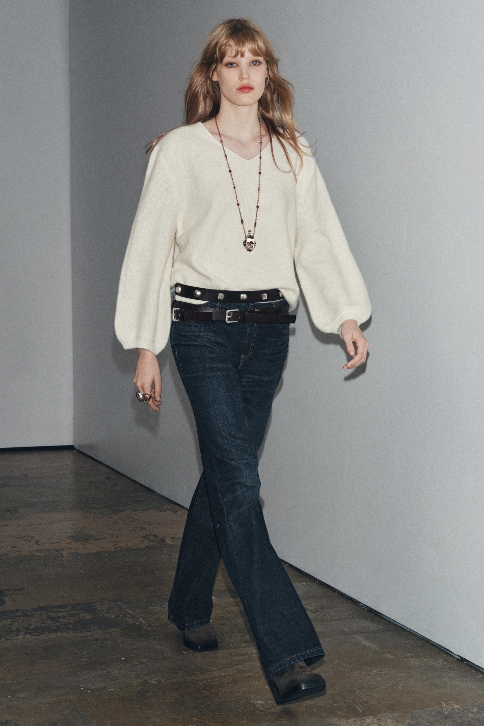 WOOL BLEND BALLOON SLEEVE SWEATER