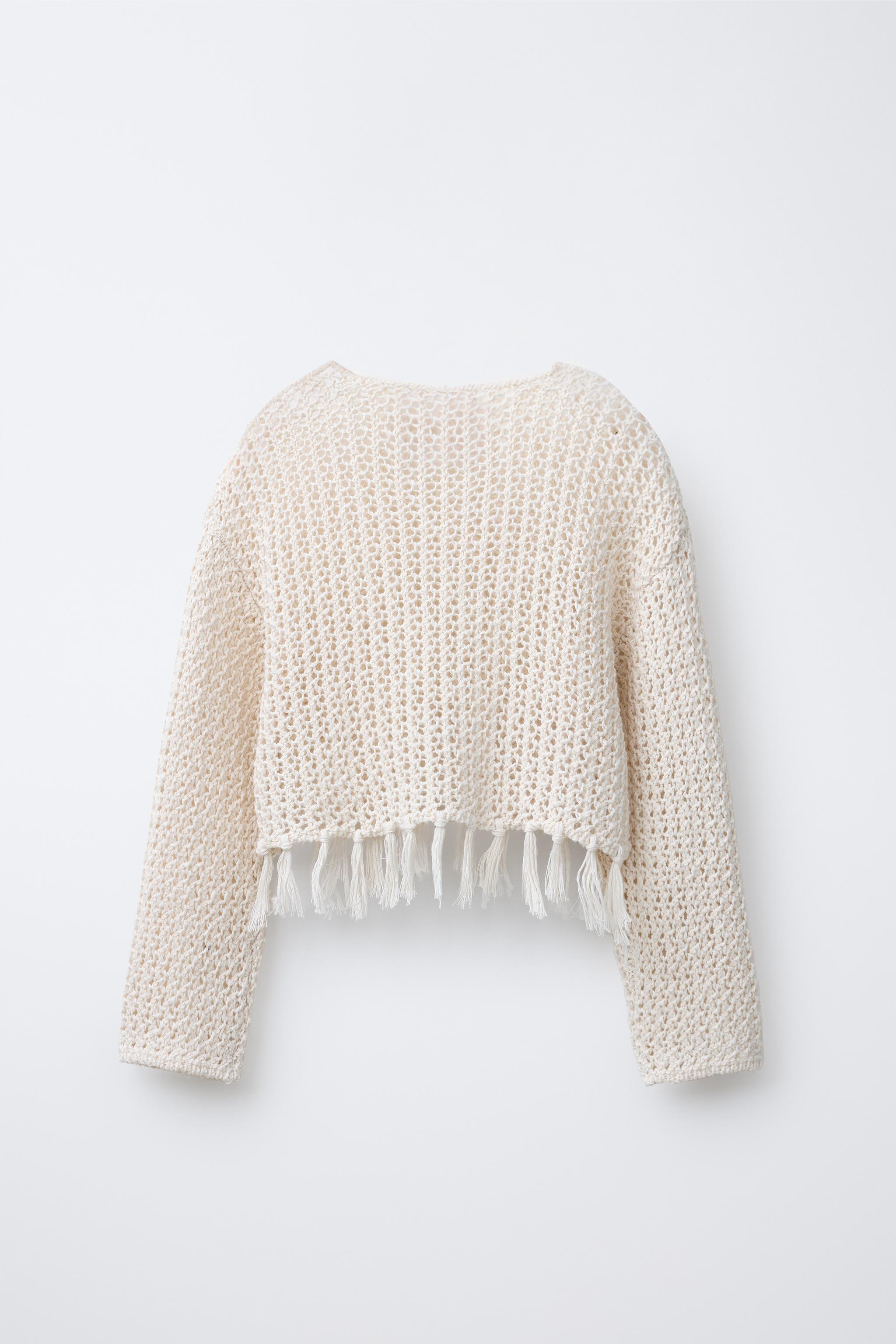 FRINGED MESH KNIT SWEATER
