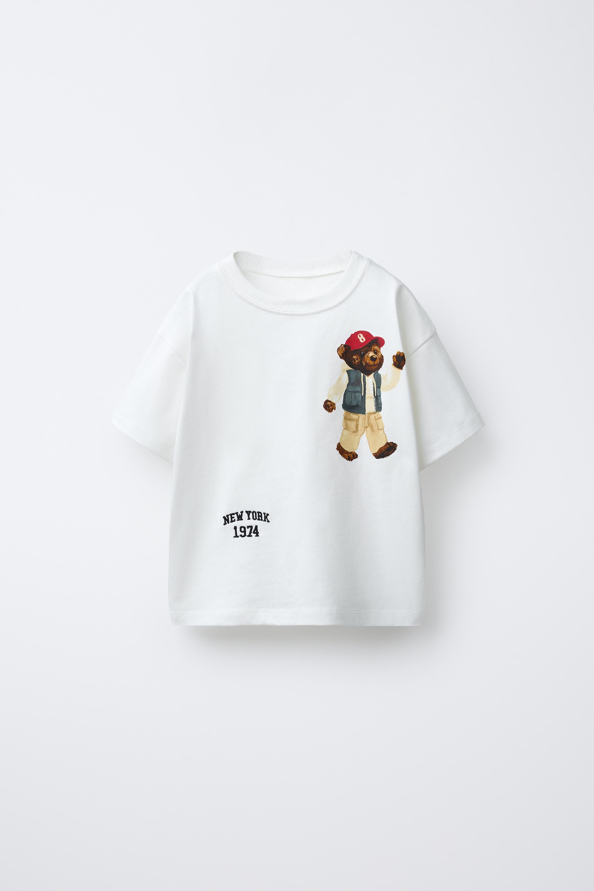 BEAR EMBROIDERED TEXT T-SHIRT