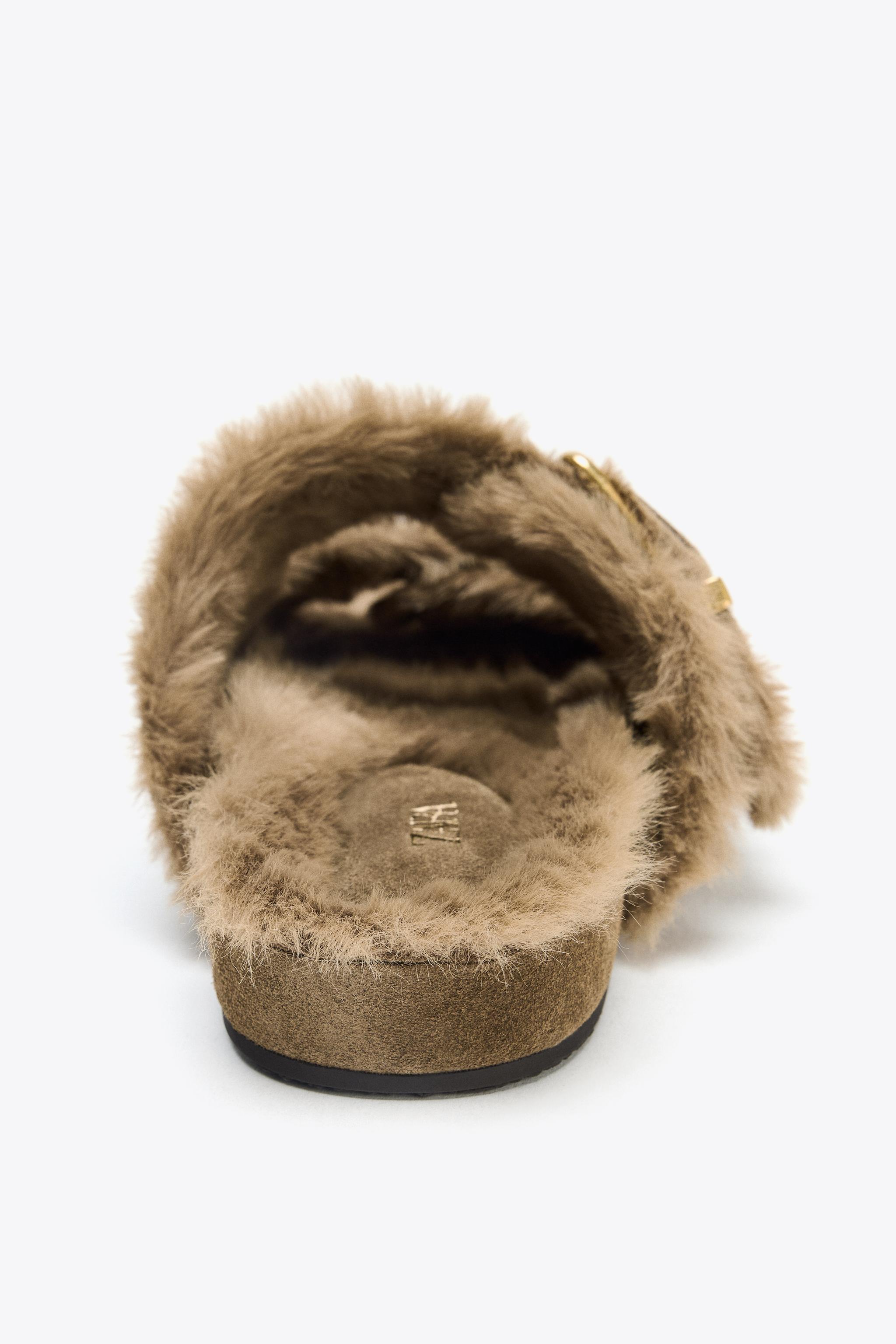 FAUX FUR FLAT BUCKLE SANDALS