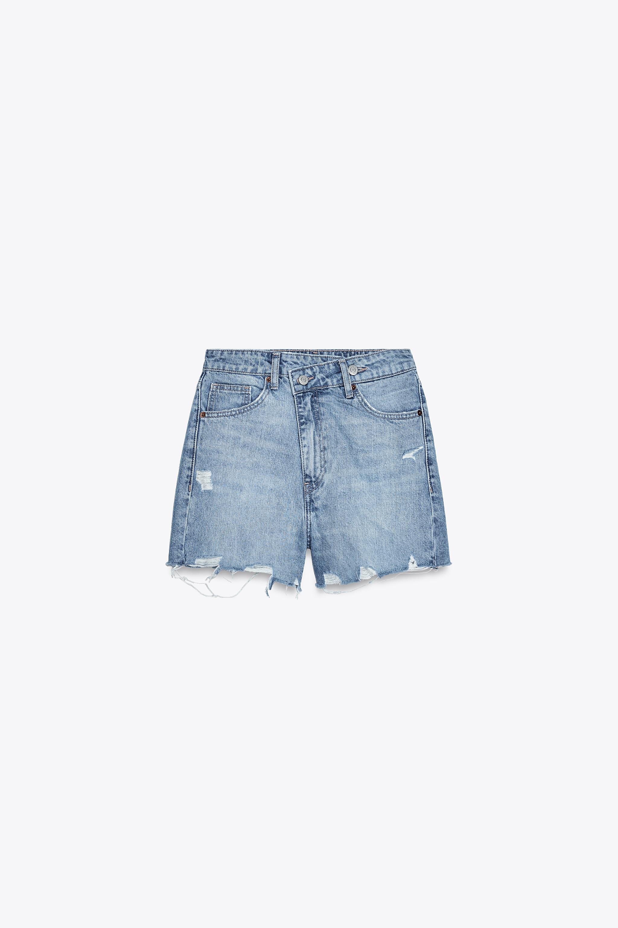 HIGH-RISE CROSS WAIST MOM FIT TRF DENIM SHORTS