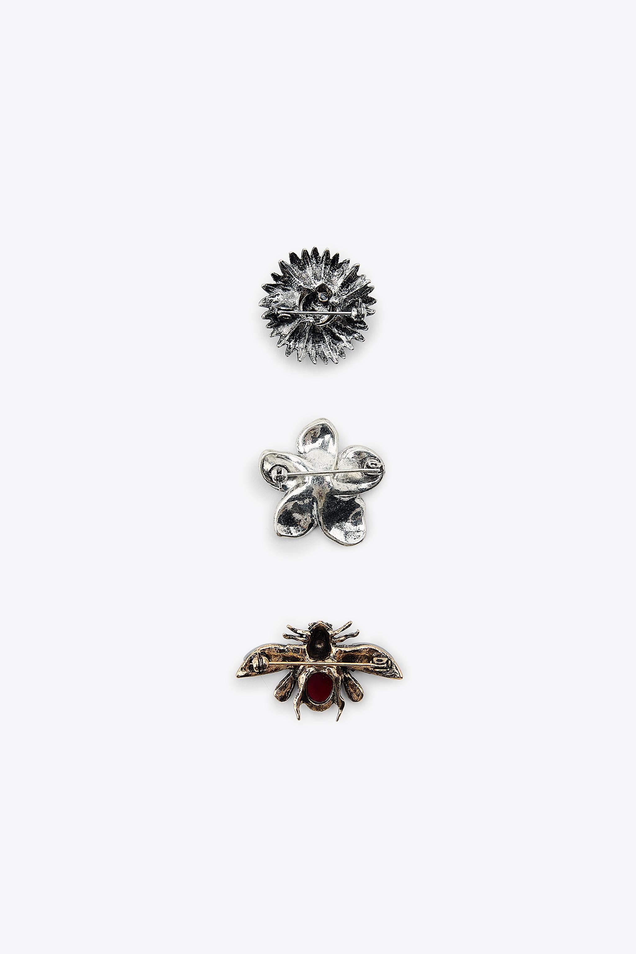 PACK OF 3 METAL FLOWER AND BEE BROOCHES
