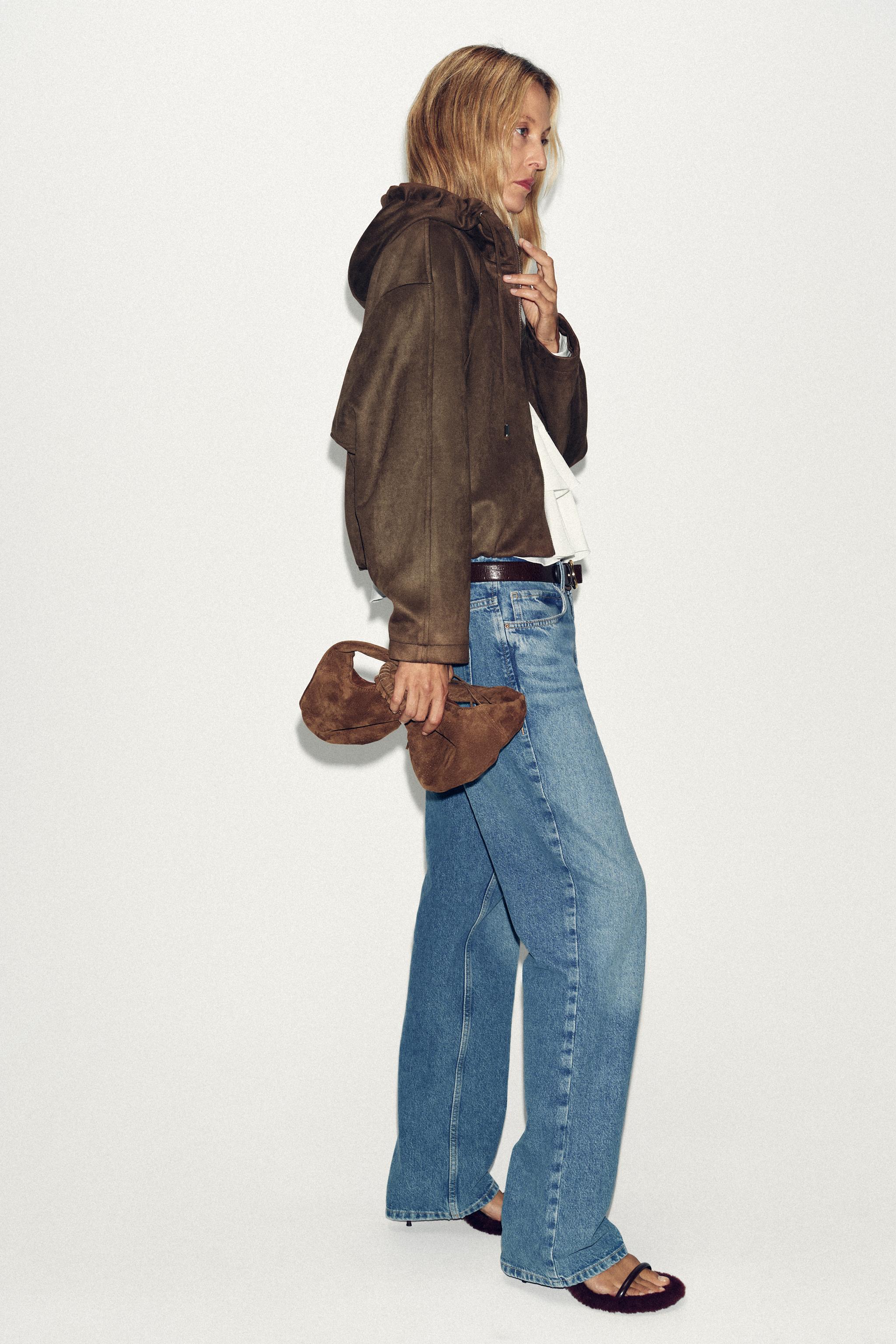 FAUX SUEDE HOODED BOMBER JACKET