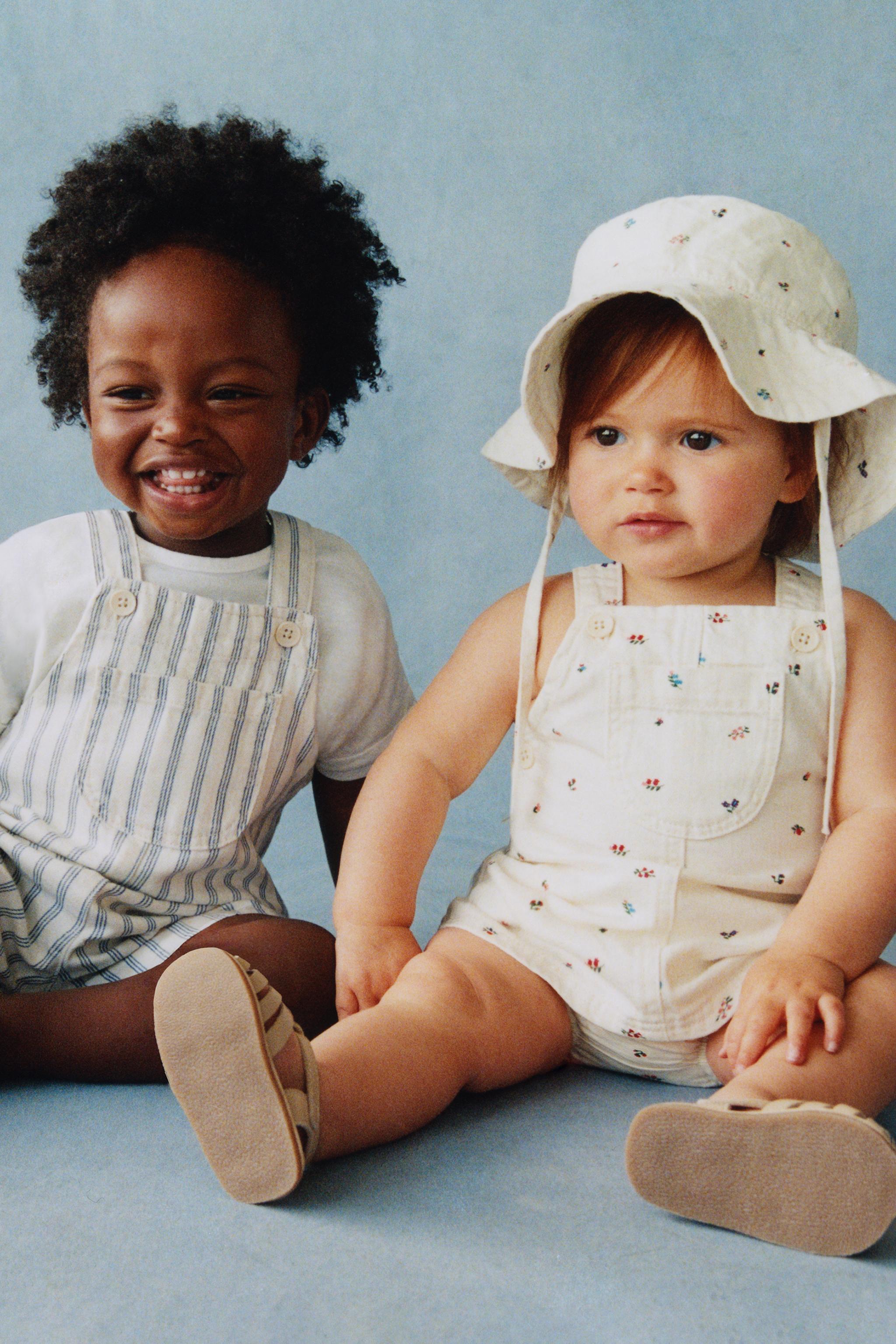 STRIPED TWILL OVERALL SHORTS