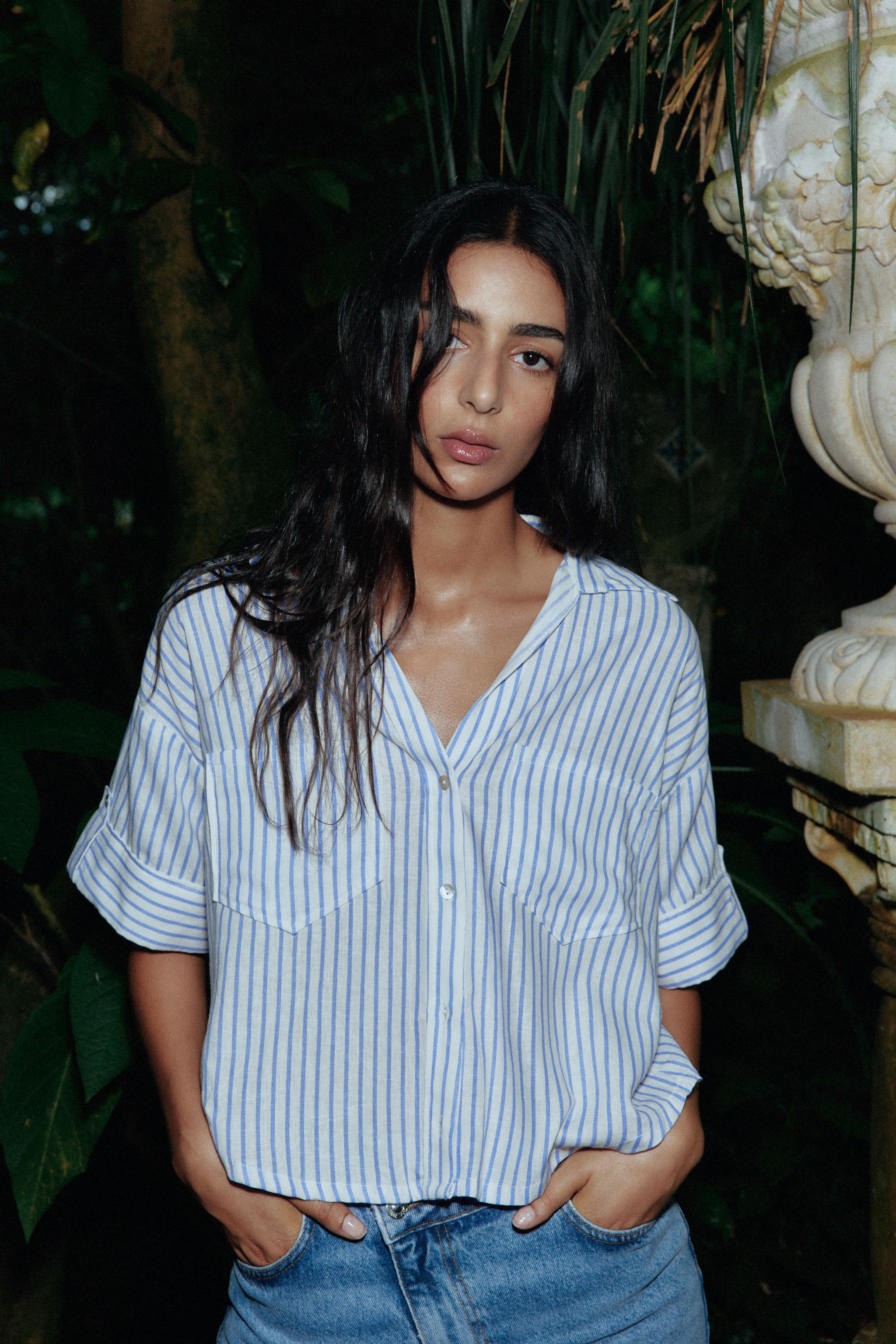 LINEN BLEND CROPPED SHIRT