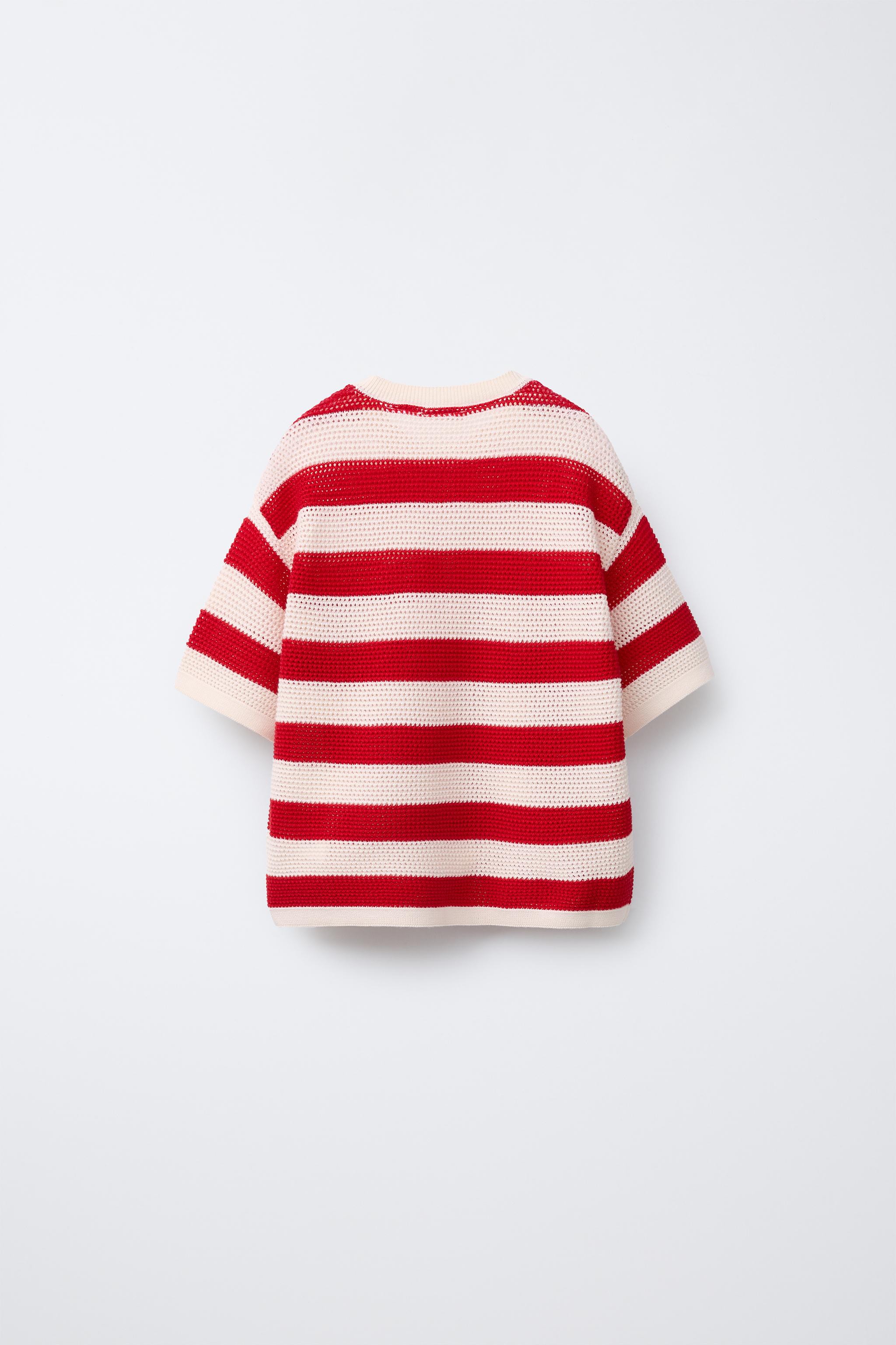 STRIPED KNIT T-SHIRT WITH EMBROIDERED LIGHTHOUSE