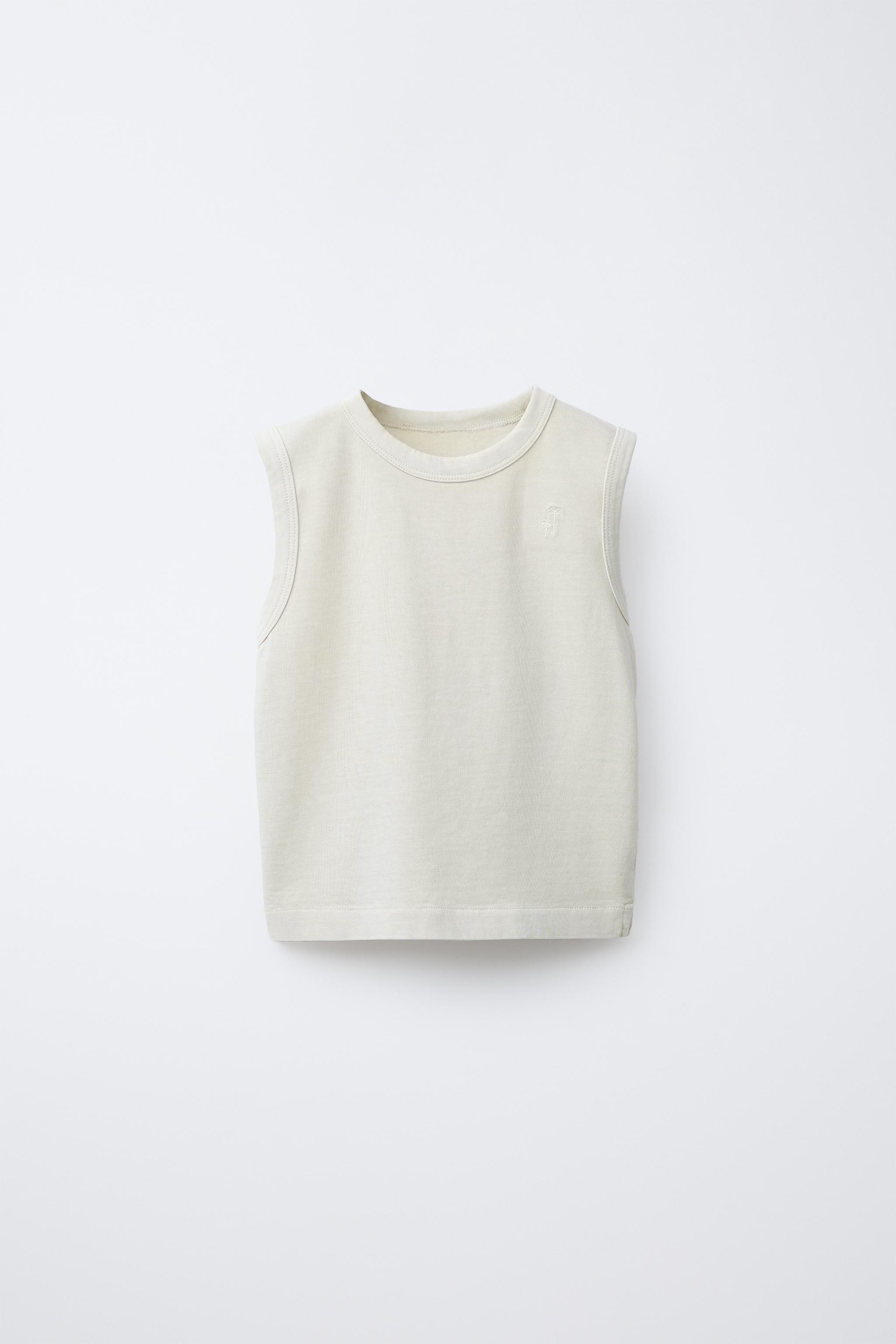 GARMENT DYE EMBROIDERED SLEEVELESS T-SHIRT