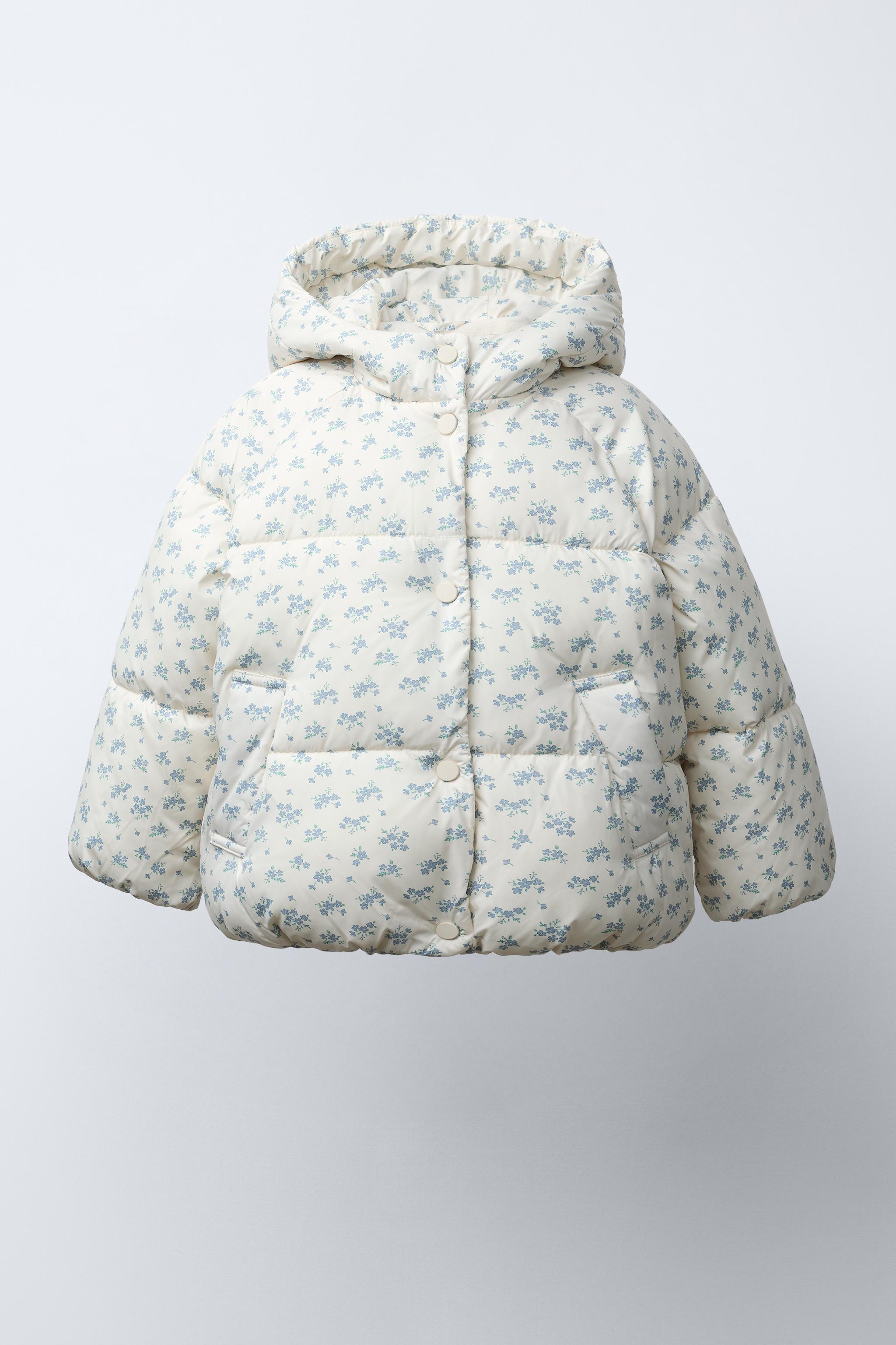 FLORAL PRINT FLEECE PUFFER JACKET