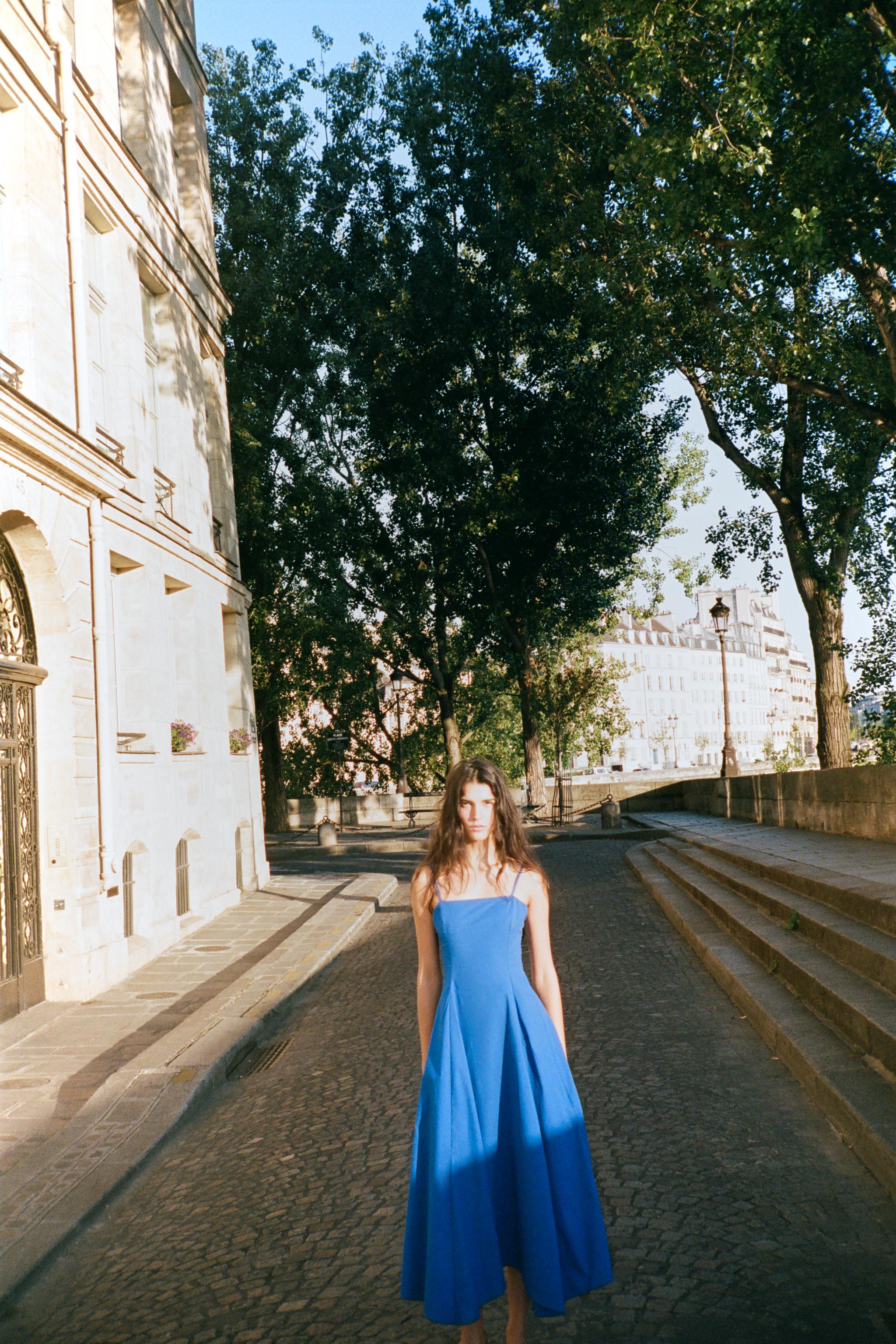 ASYMMETRIC POPLIN MIDI DRESS