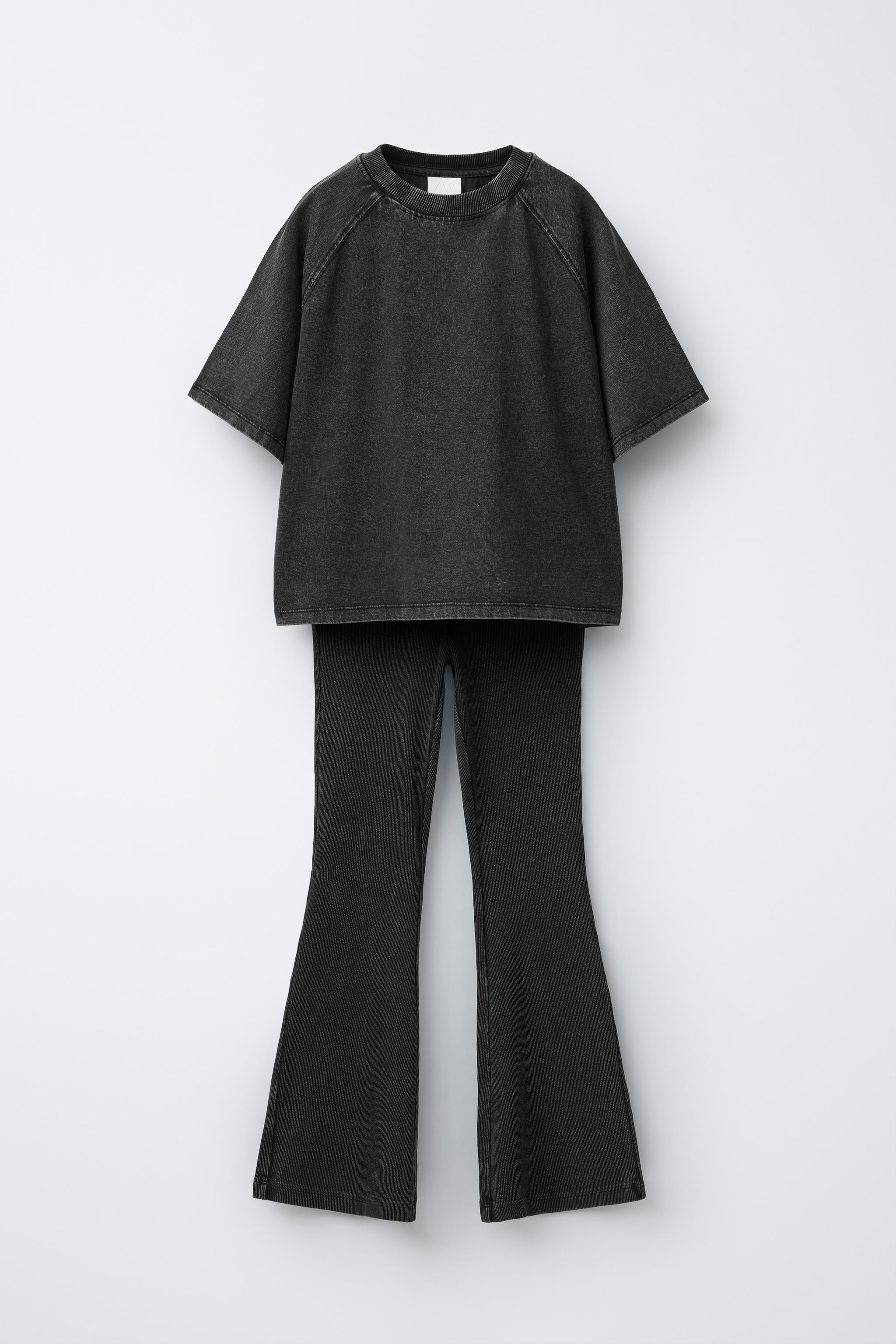 HEAVY WEIGHT T-SHIRT AND WASHED EFFECT RIB FLARE LEGGINGS SET