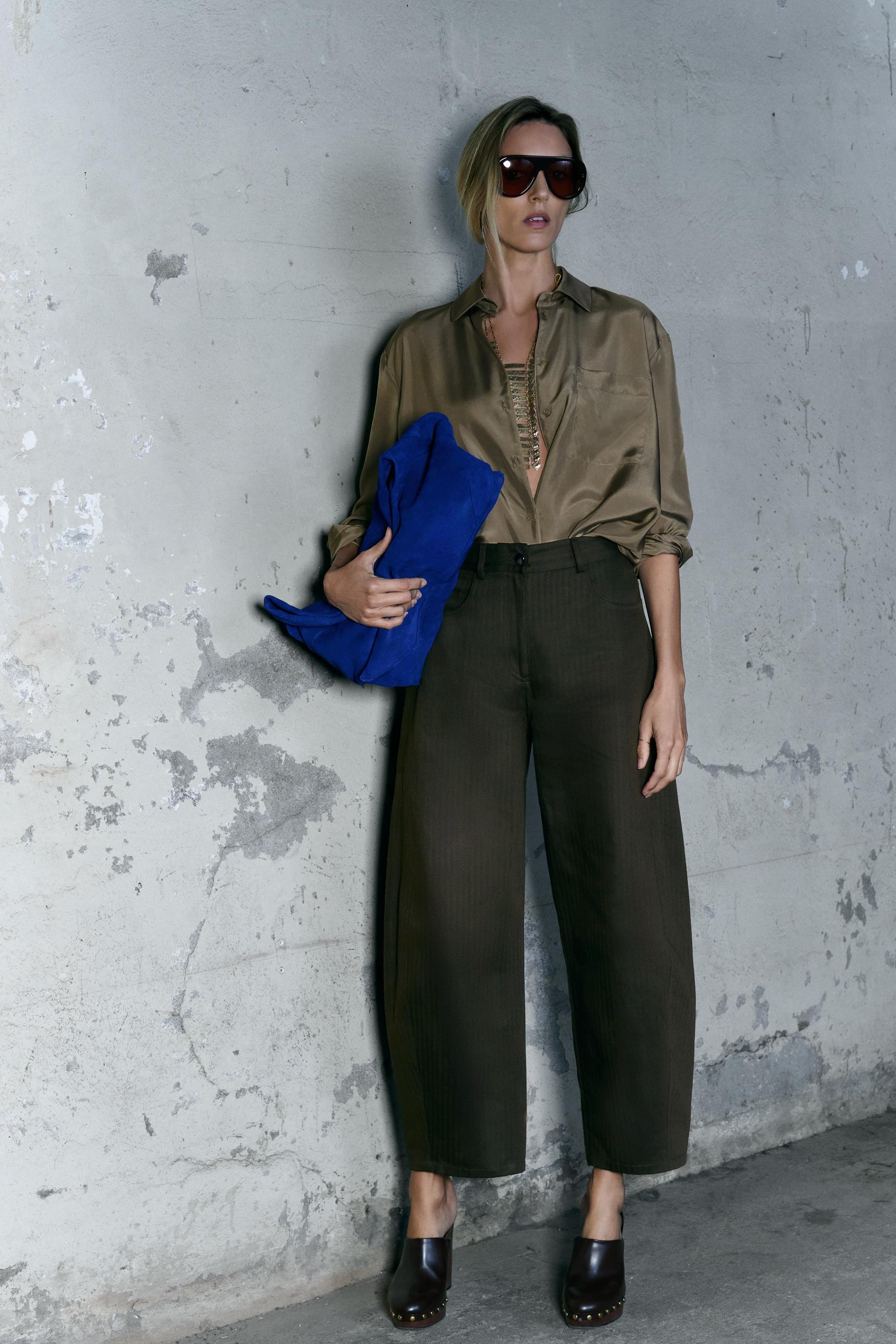ZW COLLECTION HERRINGBONE WIDE-LEG PANTS