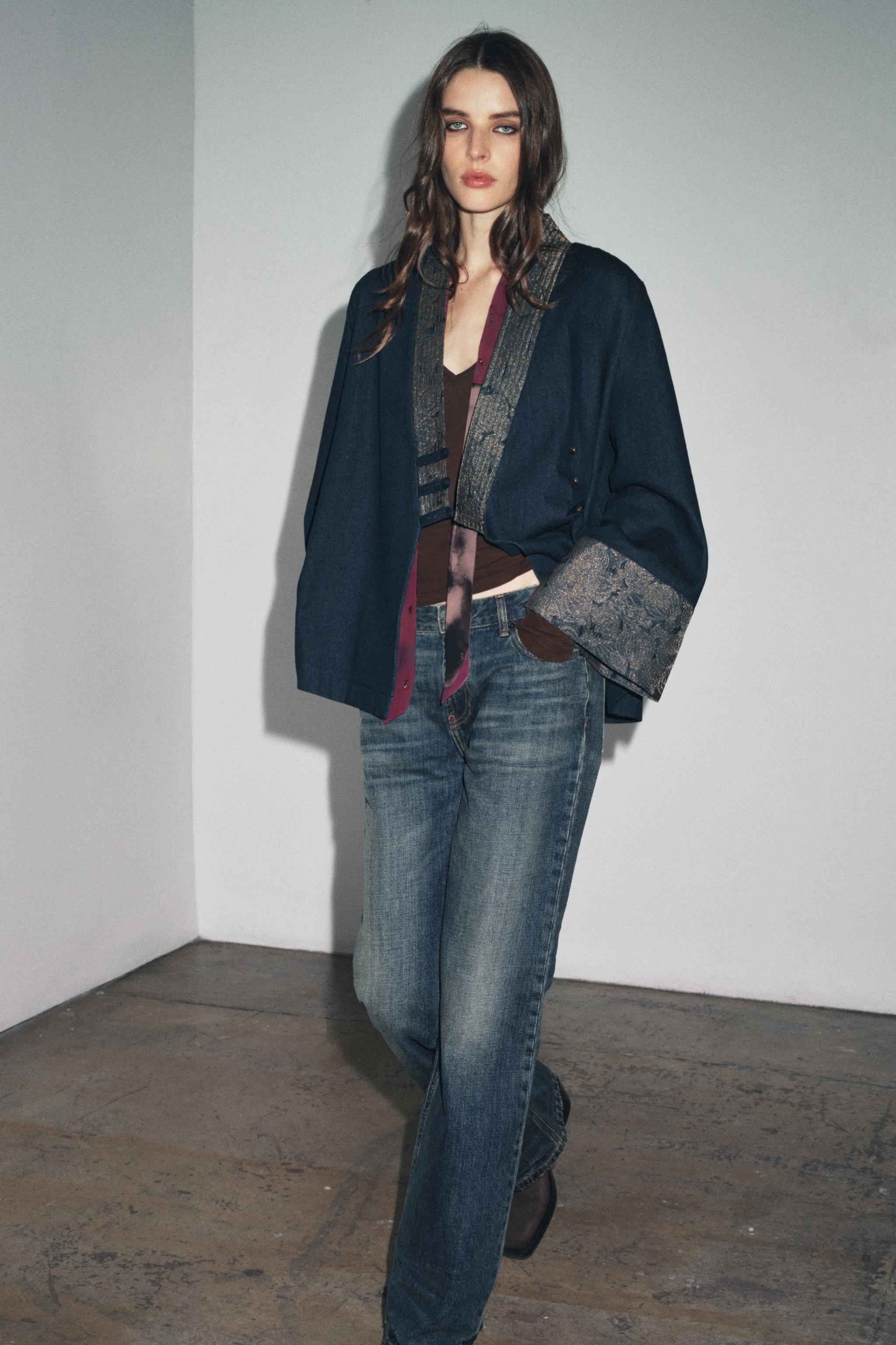 JACQUARD FAUX DENIM KIMONO