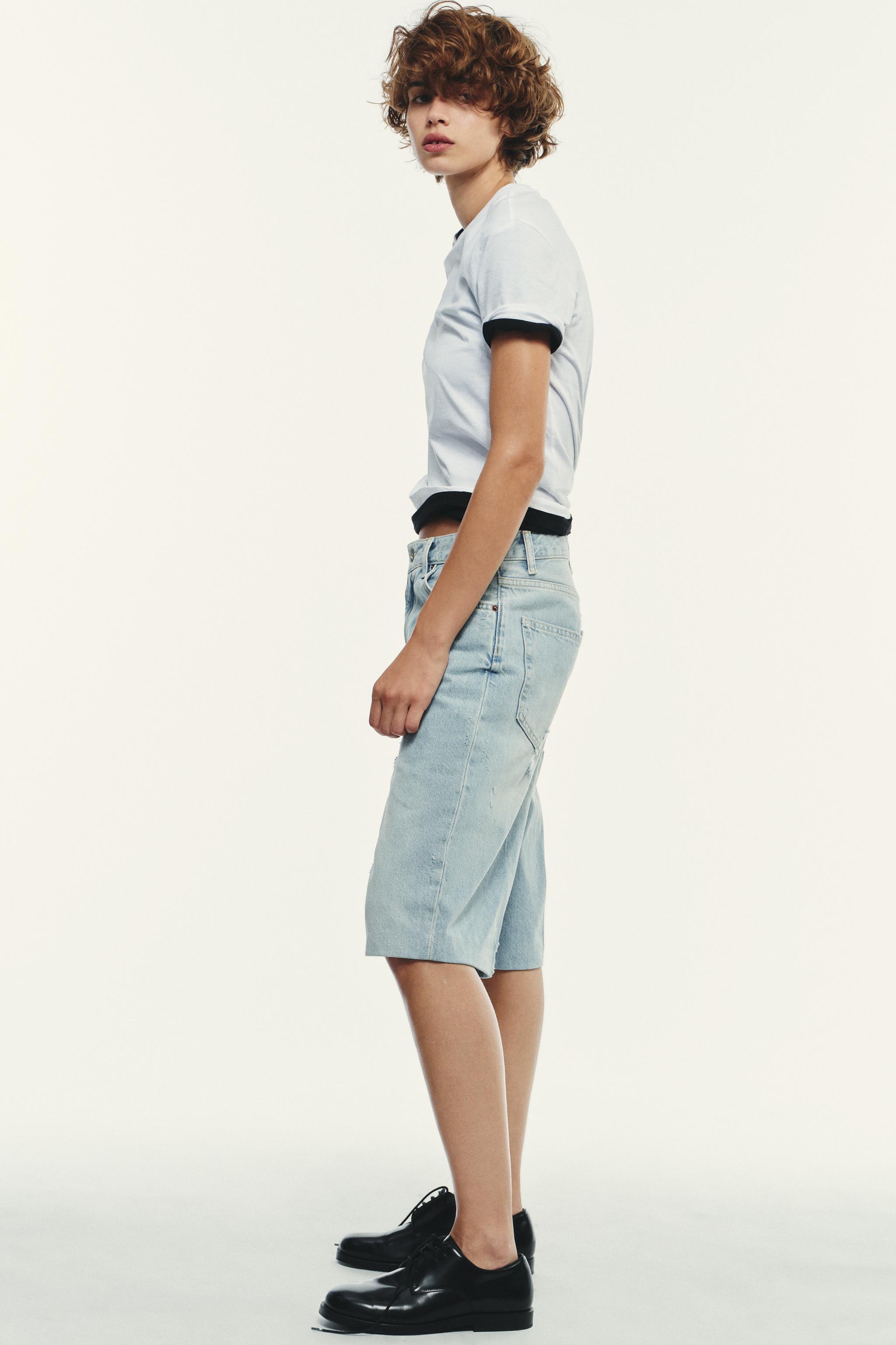 RIPPED MID-RISE TRF DENIM JORTS