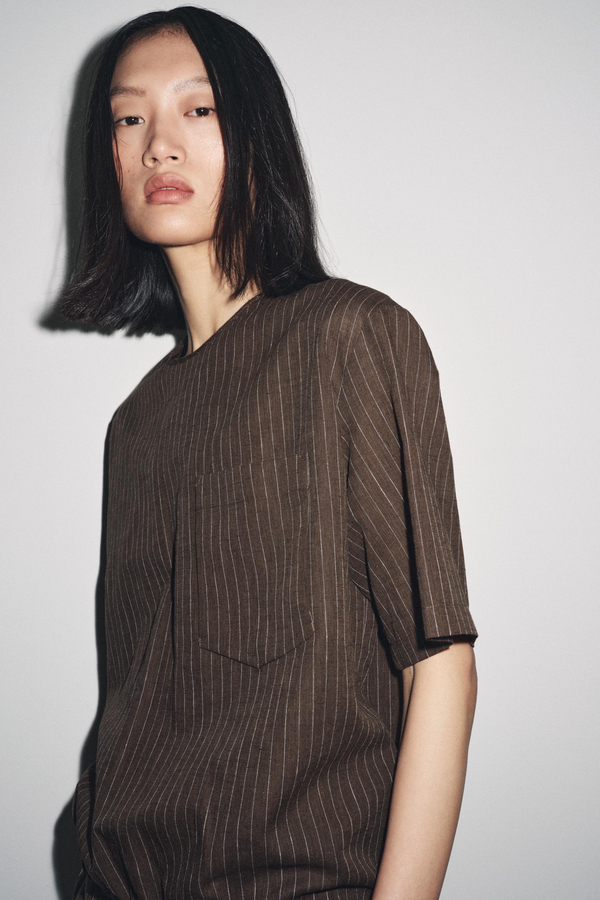ZW COLLECTION STRIPED LINEN BLEND TOP