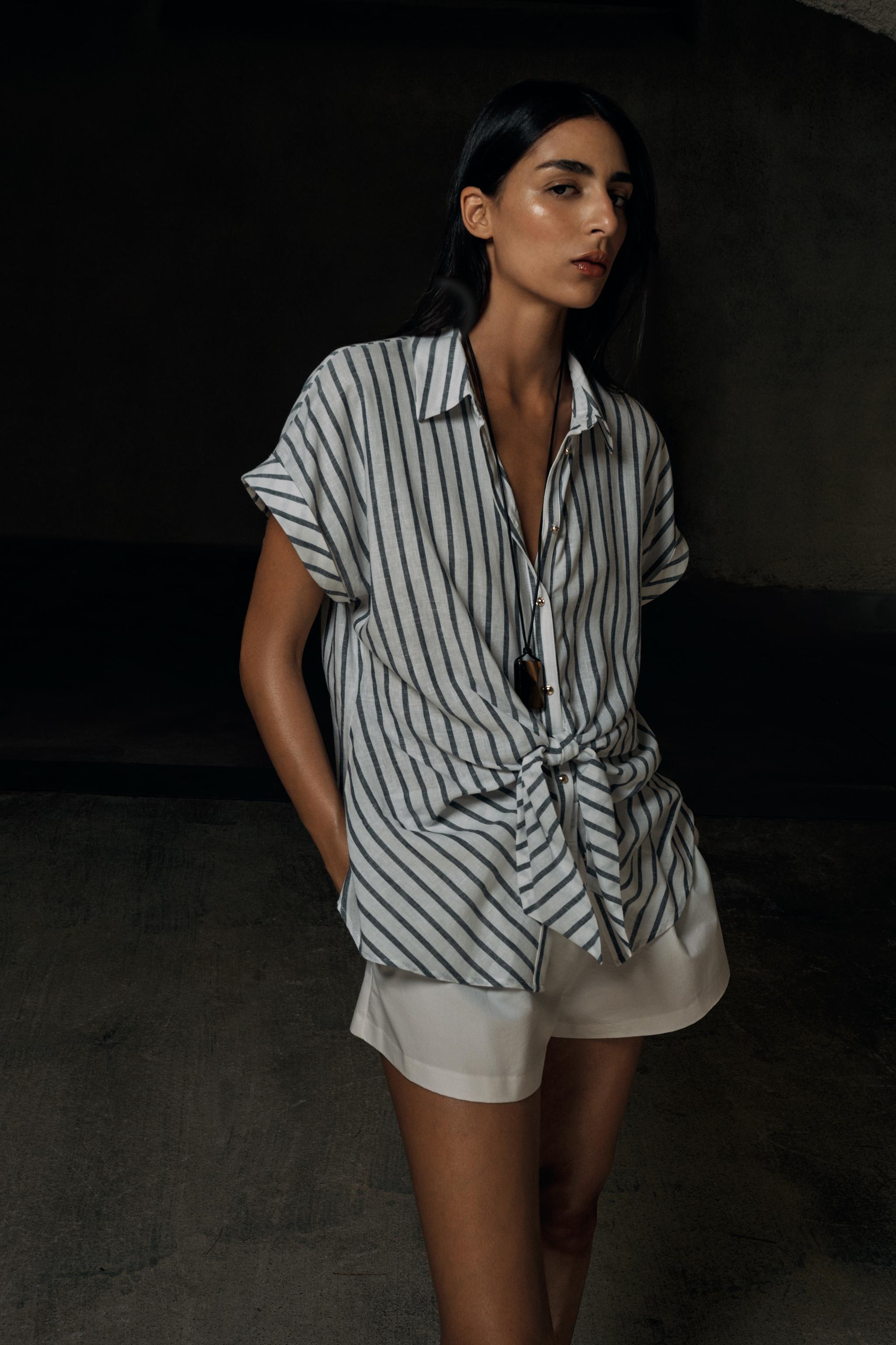 KNOTTED STRIPED LINEN SHIRT
