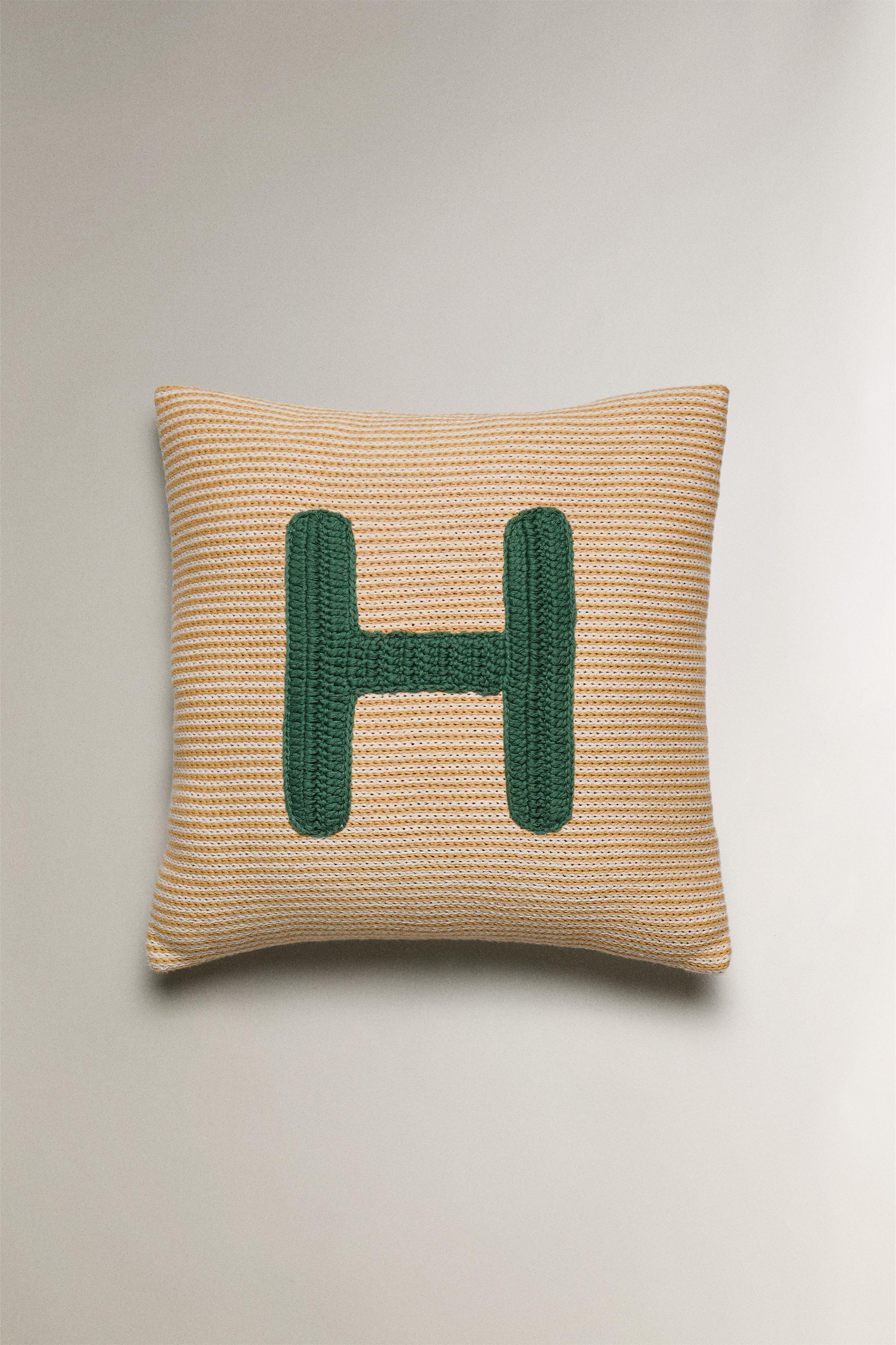 CHILDREN'S EMBROIDERED LETTER H THROW PILLOW