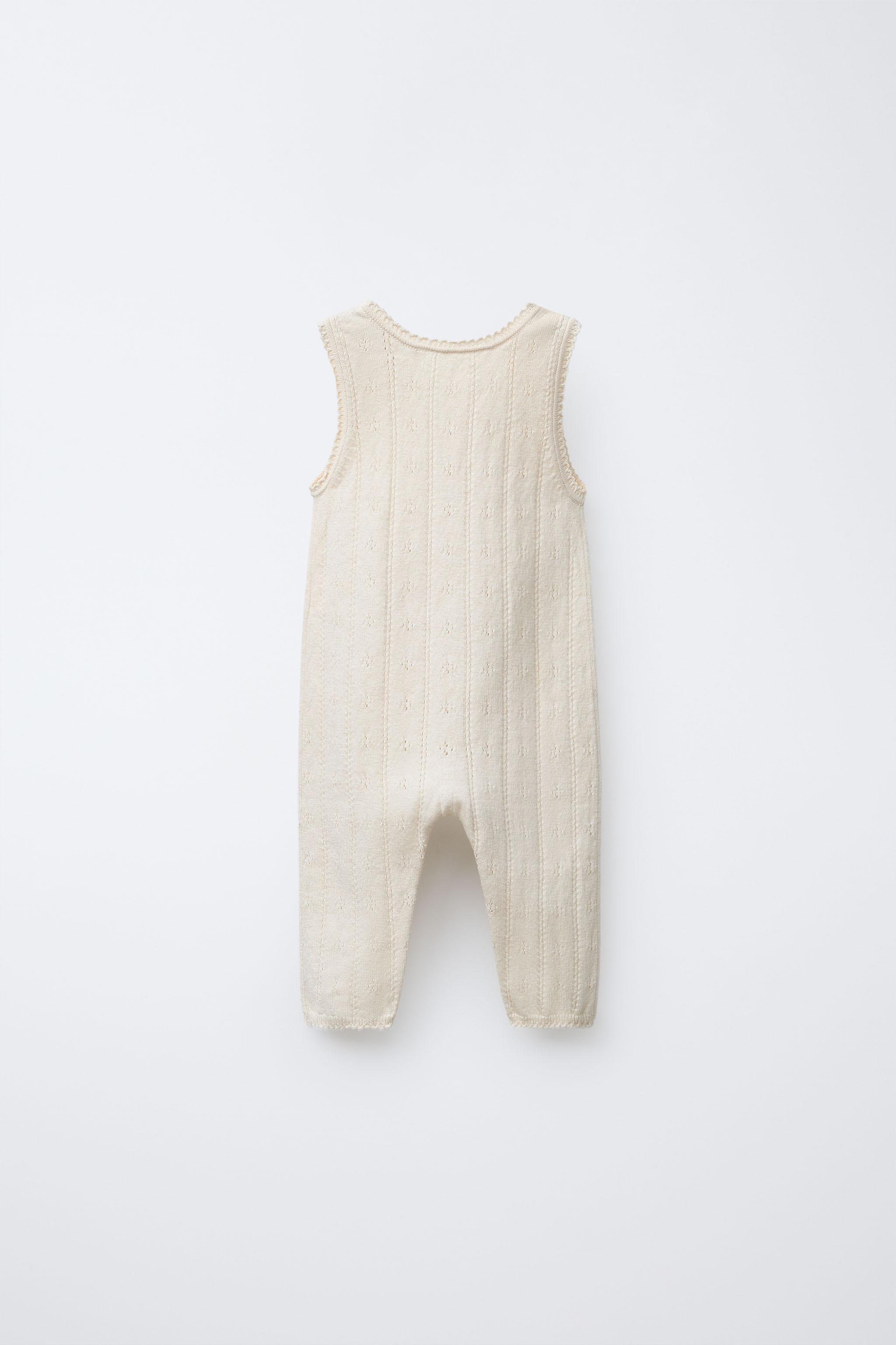 OPENWORK AND EMBROIDERED KNIT OVERALLS