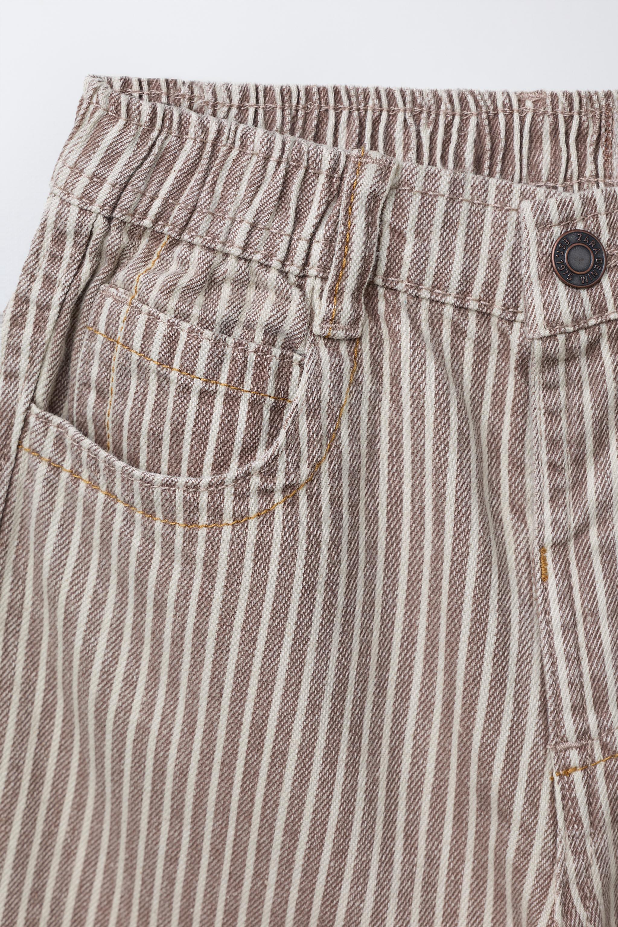 STRIPED TWILL BAGGY PANTS