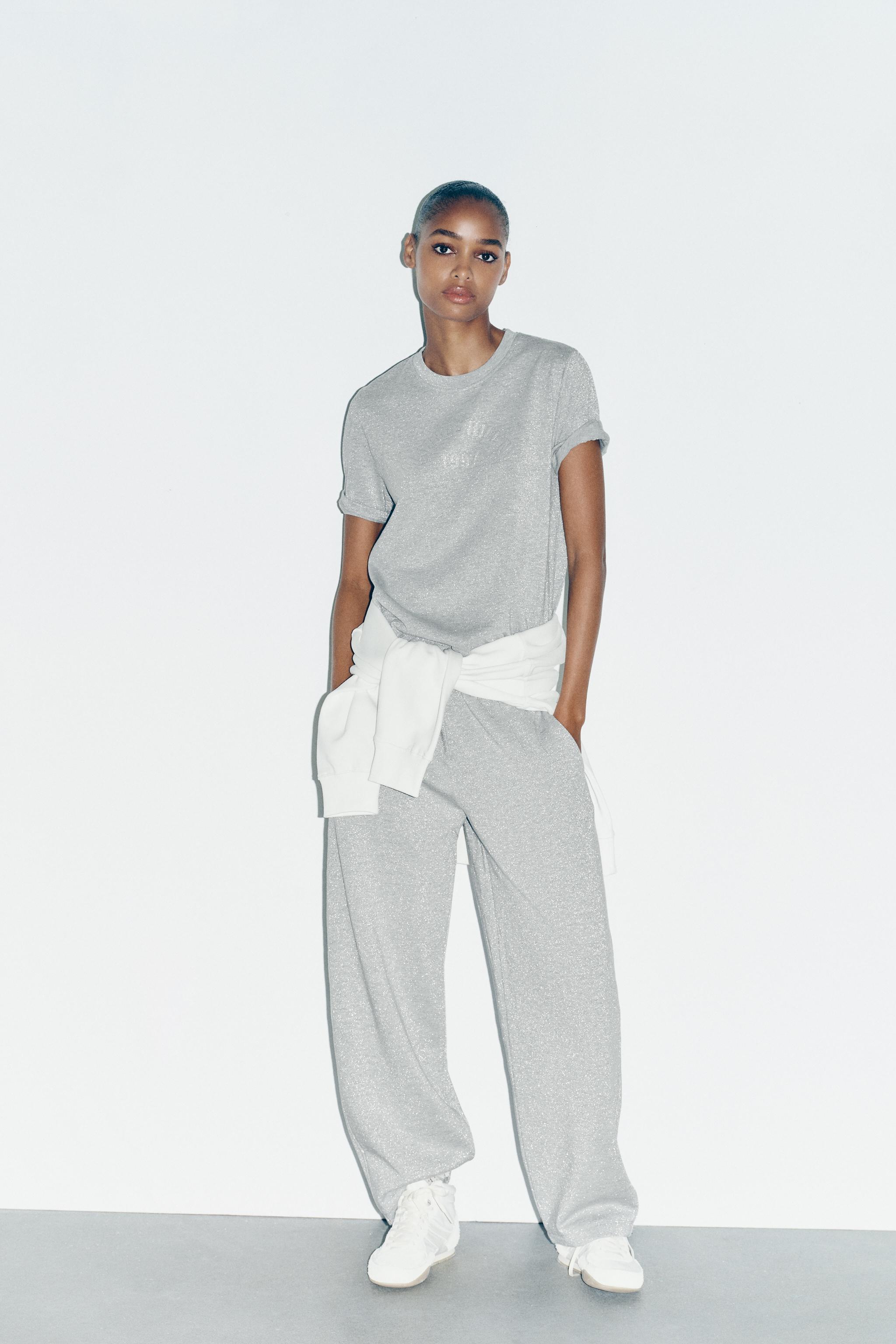 METALLIC THREAD TEXT T-SHIRT