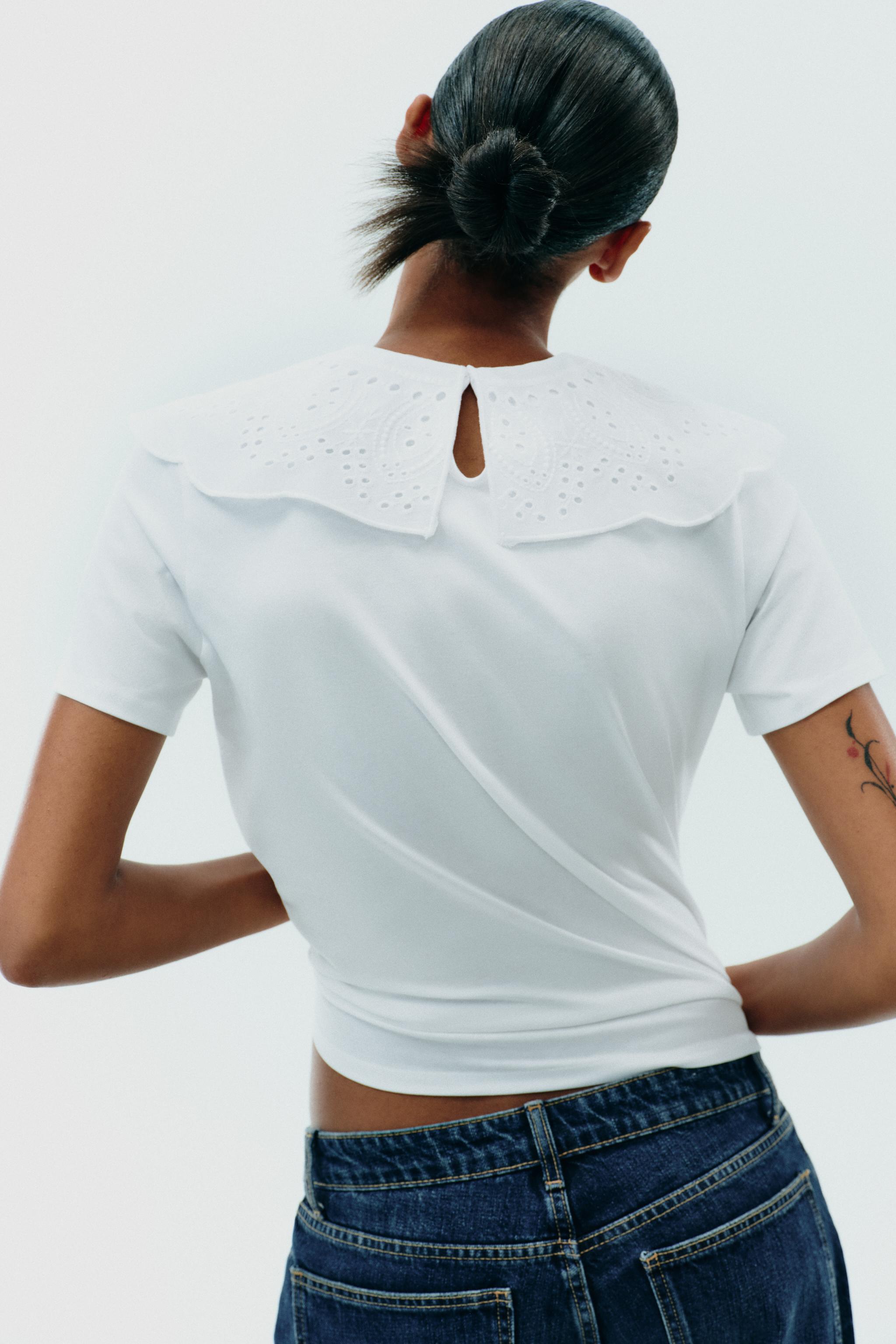 EMBROIDERED PETER PAN COLLAR T-SHIRT