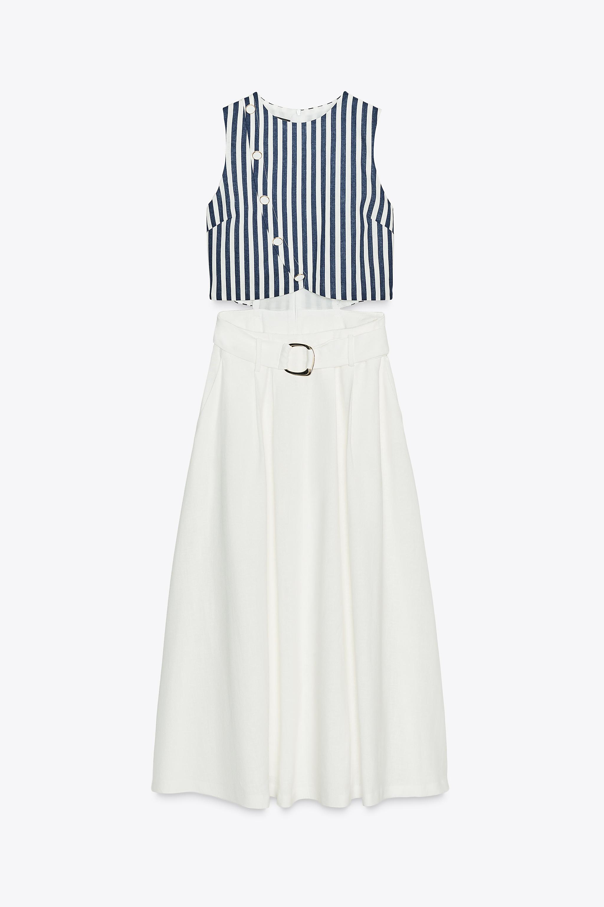 LINEN BELTED COMBINATION MAXI DRESS