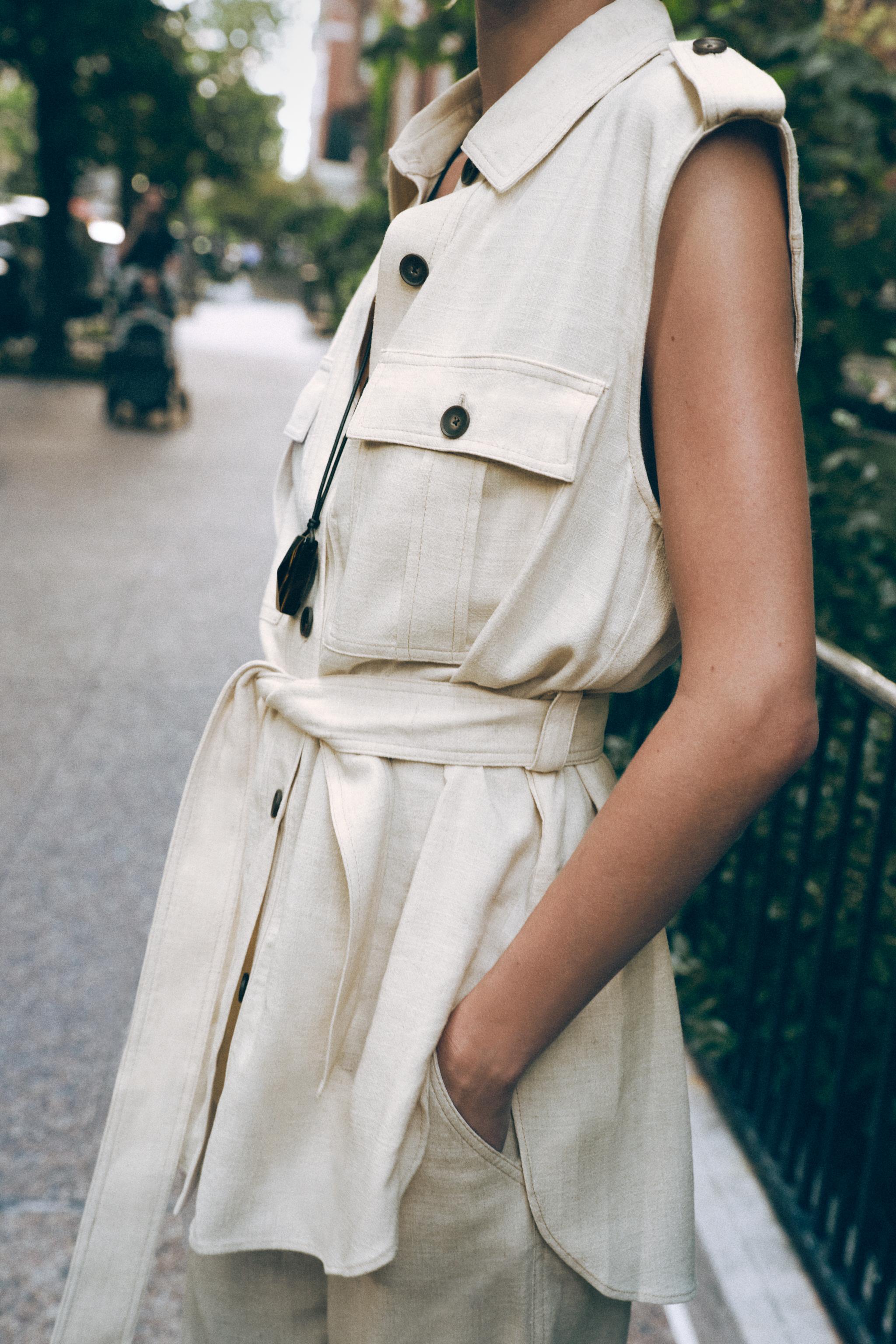 LINEN BELTED LONG VEST