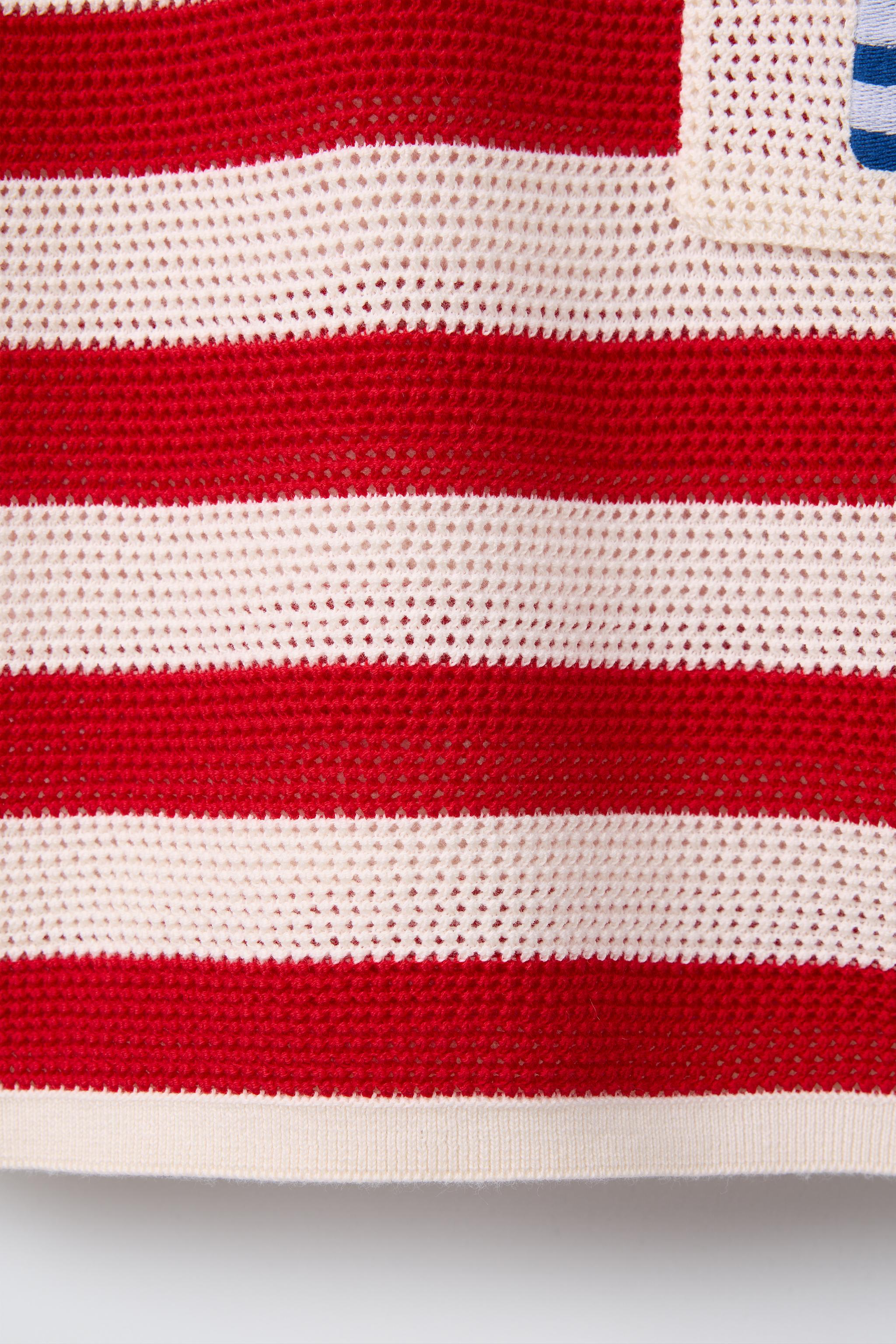 STRIPED KNIT T-SHIRT WITH EMBROIDERED LIGHTHOUSE