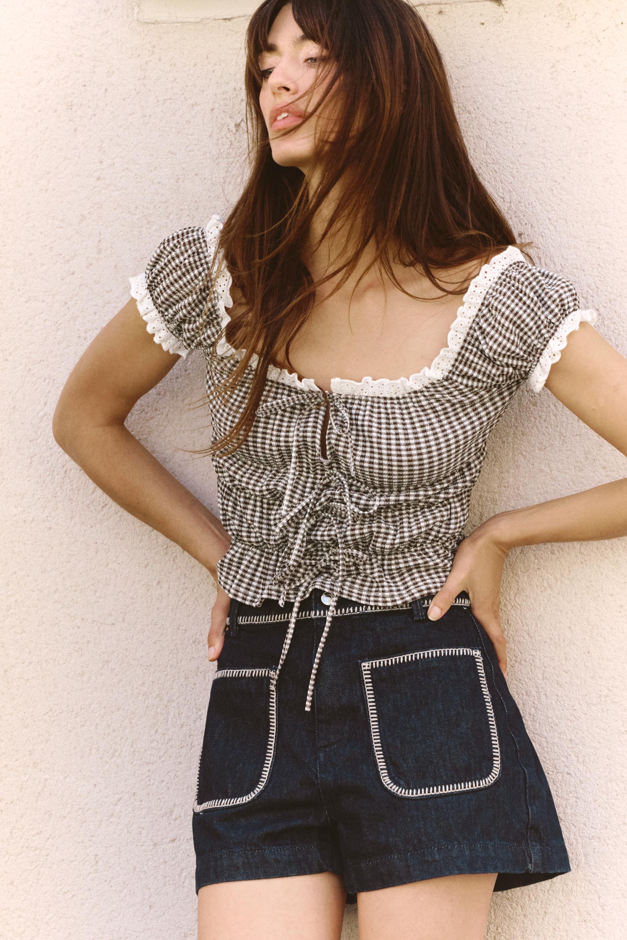 GINGHAM LACE TOP