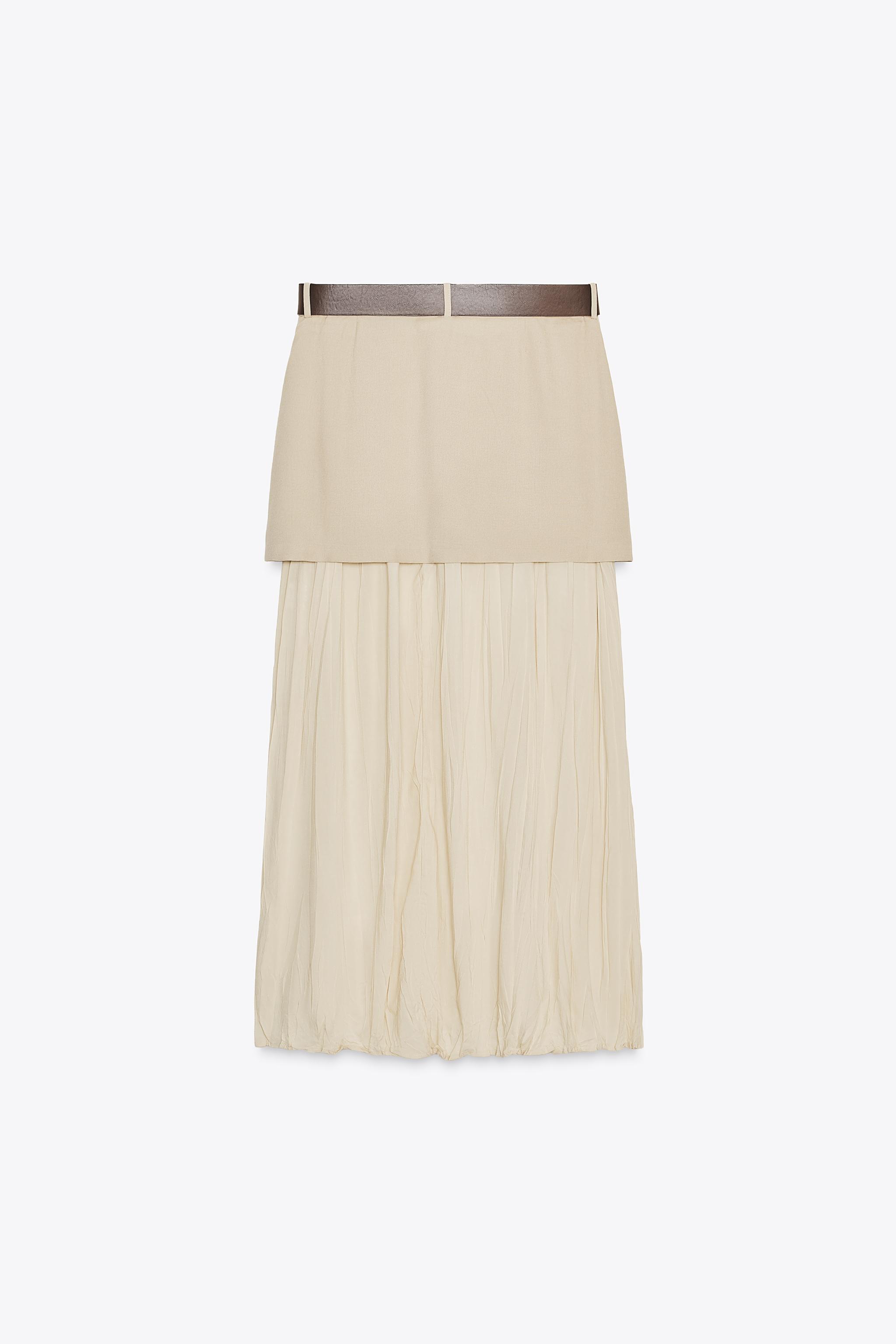 BELTED COMBINATION MIDI SKIRT