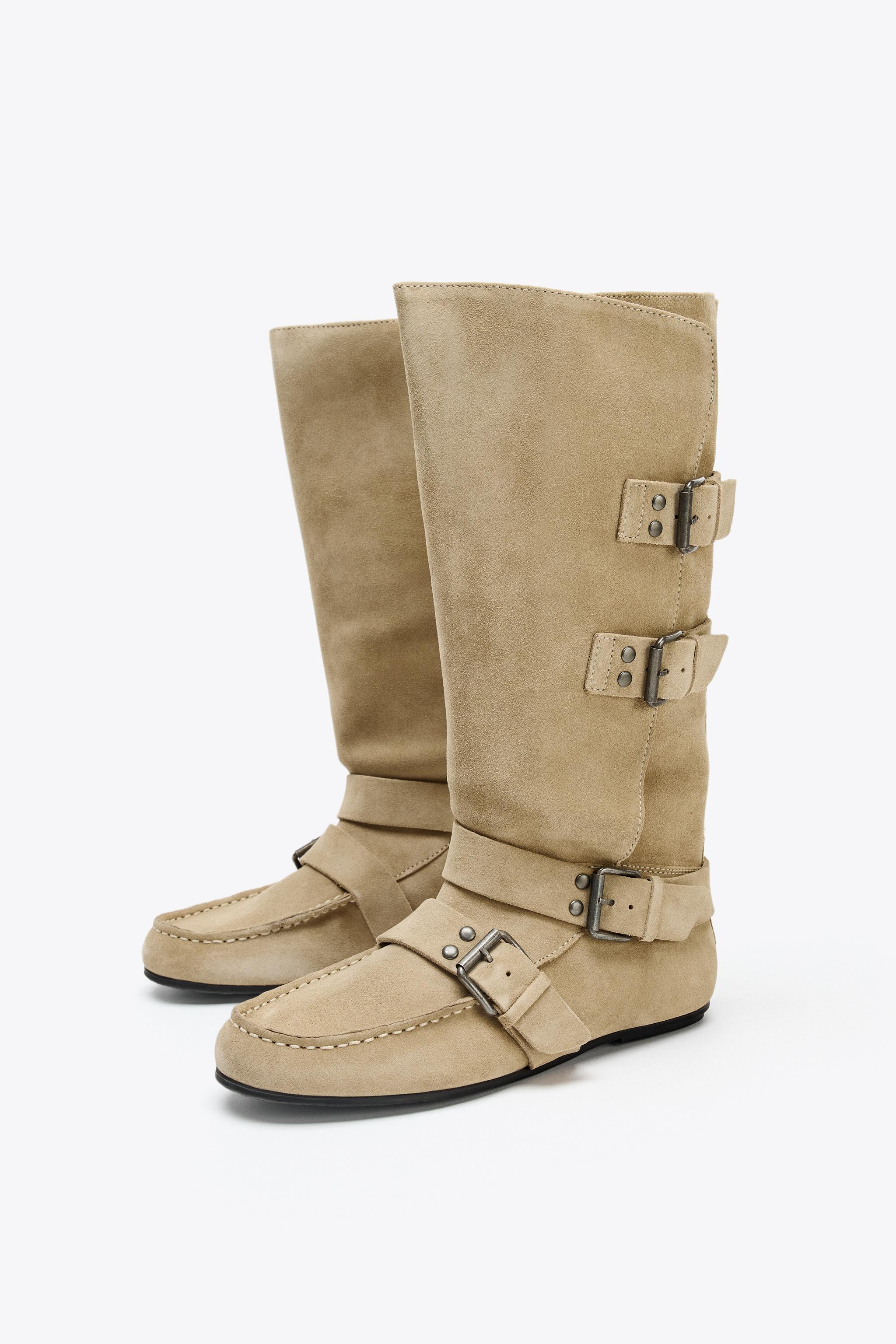 BUCKLED SPLIT LEATHER BOOTS