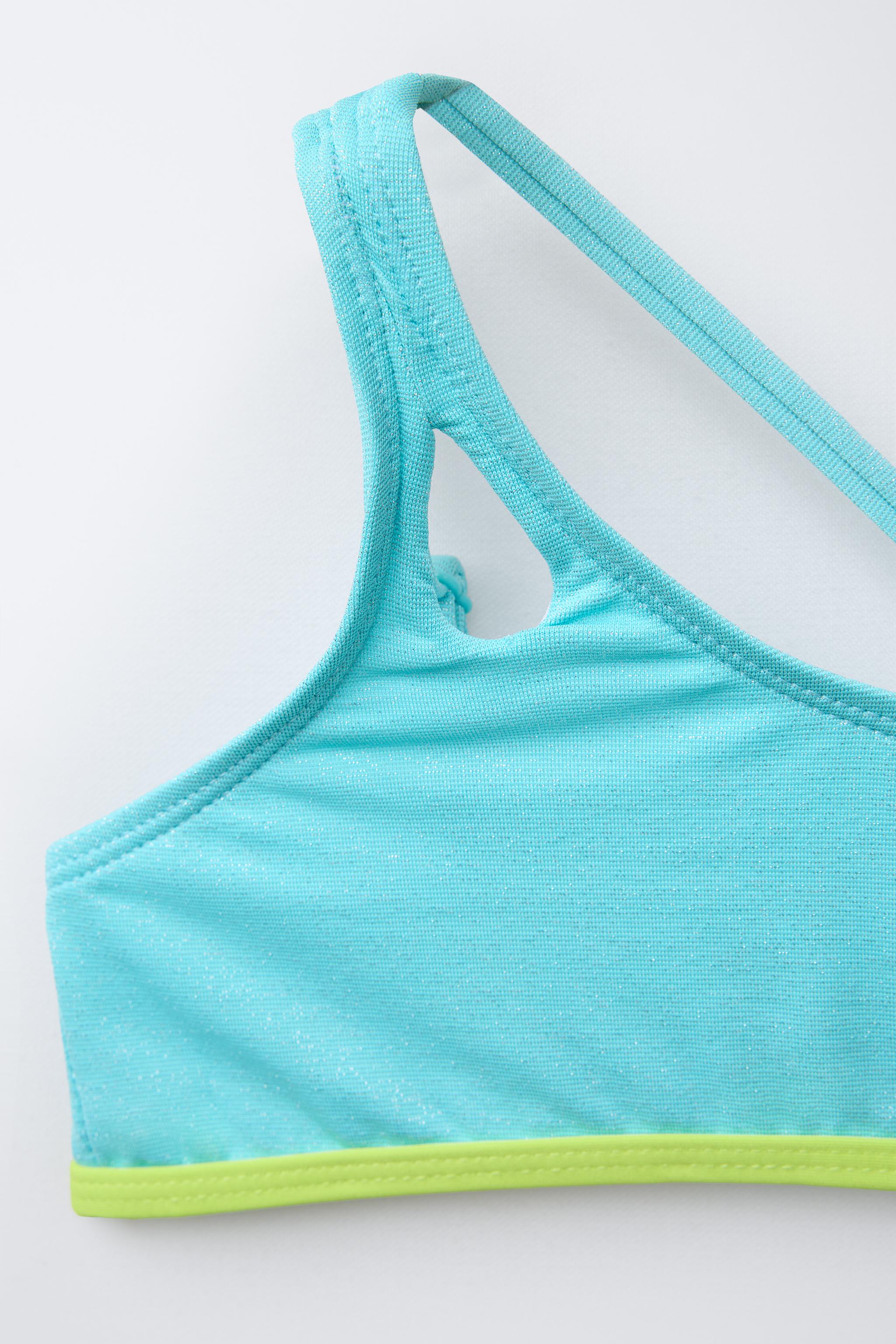 6-14 YEARS/ SHINY ASYMMETRIC BIKINI WITH PIPING