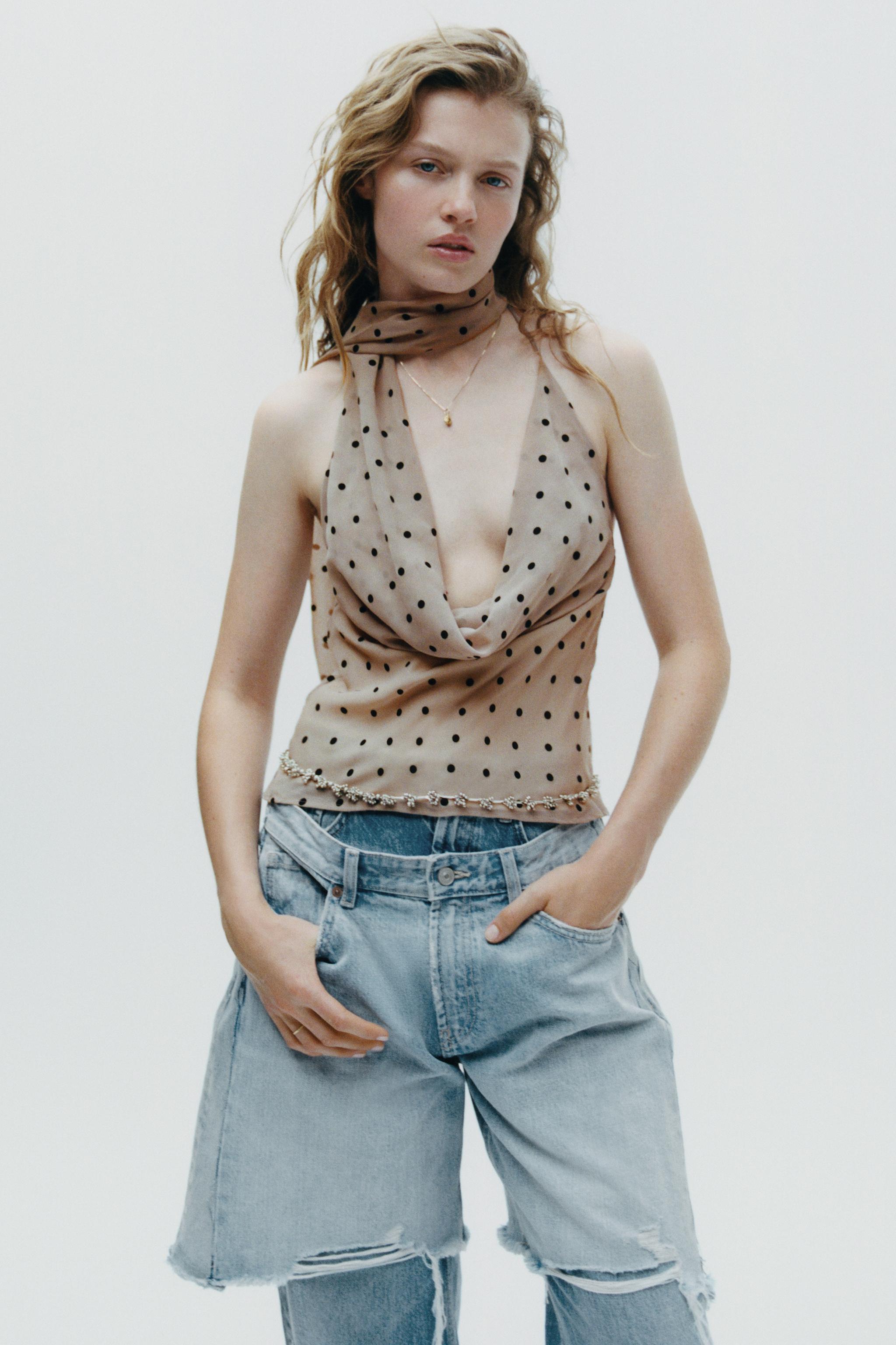 POLKA DOT HALTER SCARF TOP