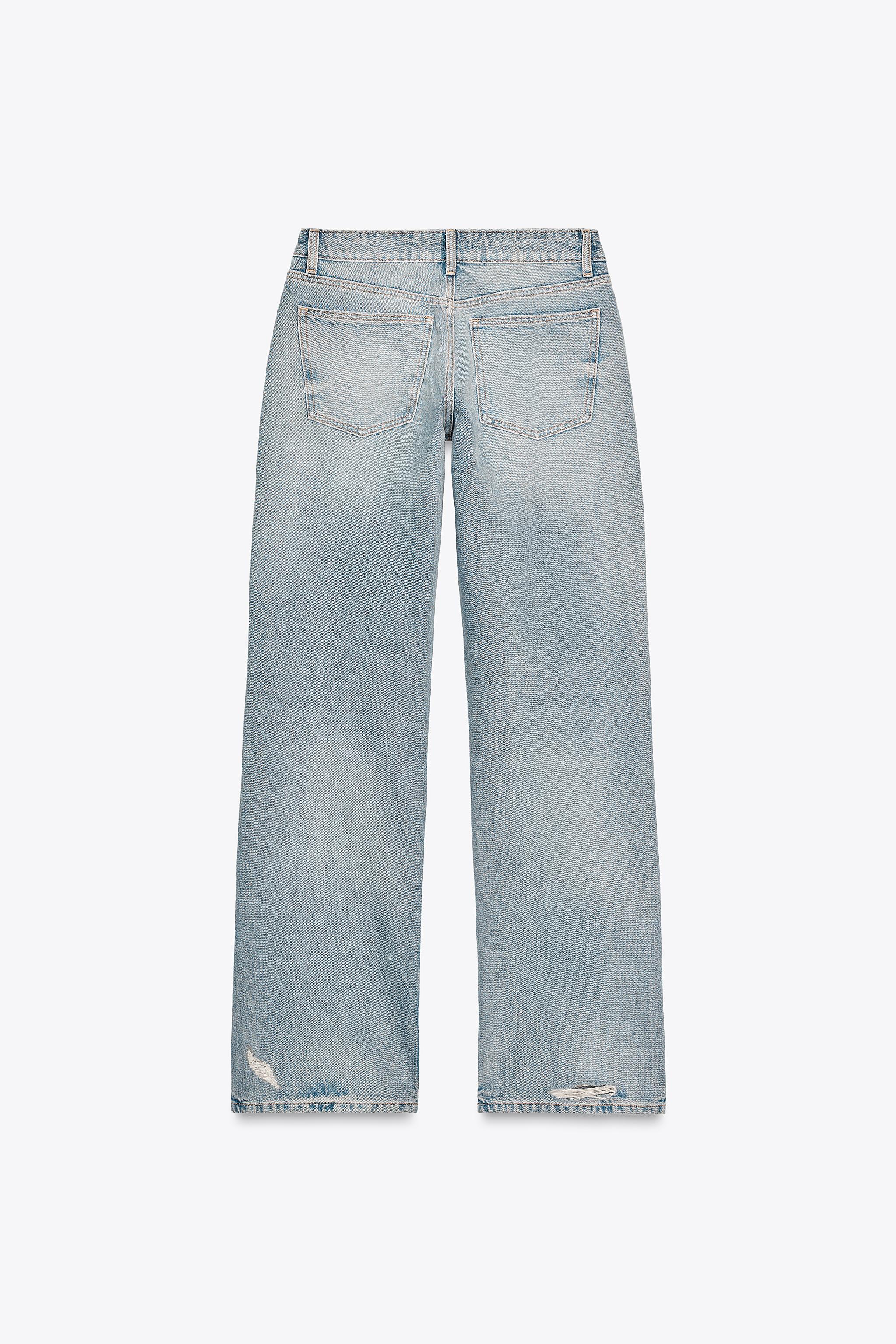 TRF LOW RISE RIPPED WIDE LEG JEANS