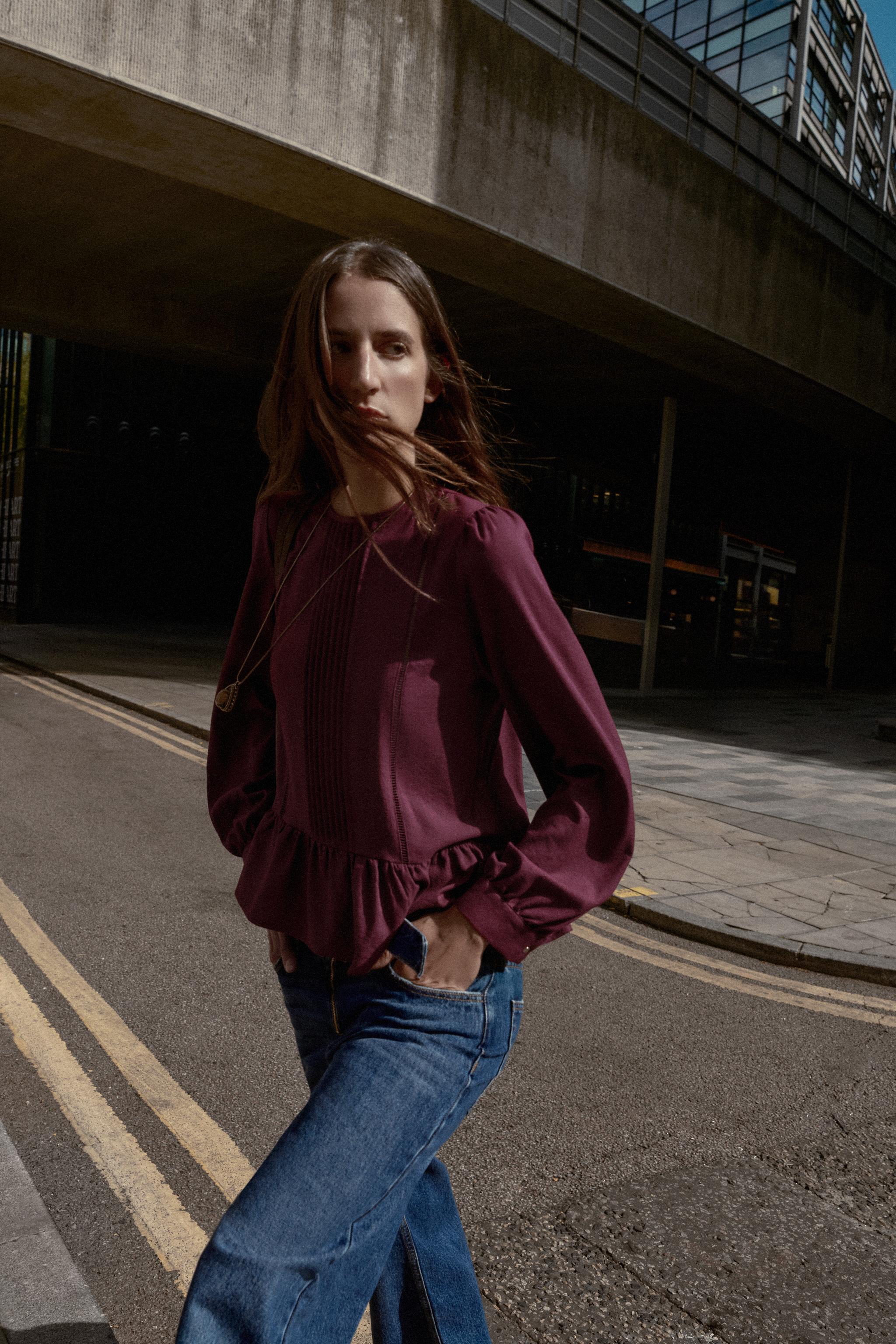 LACE TRIM PEPLUM BLOUSE