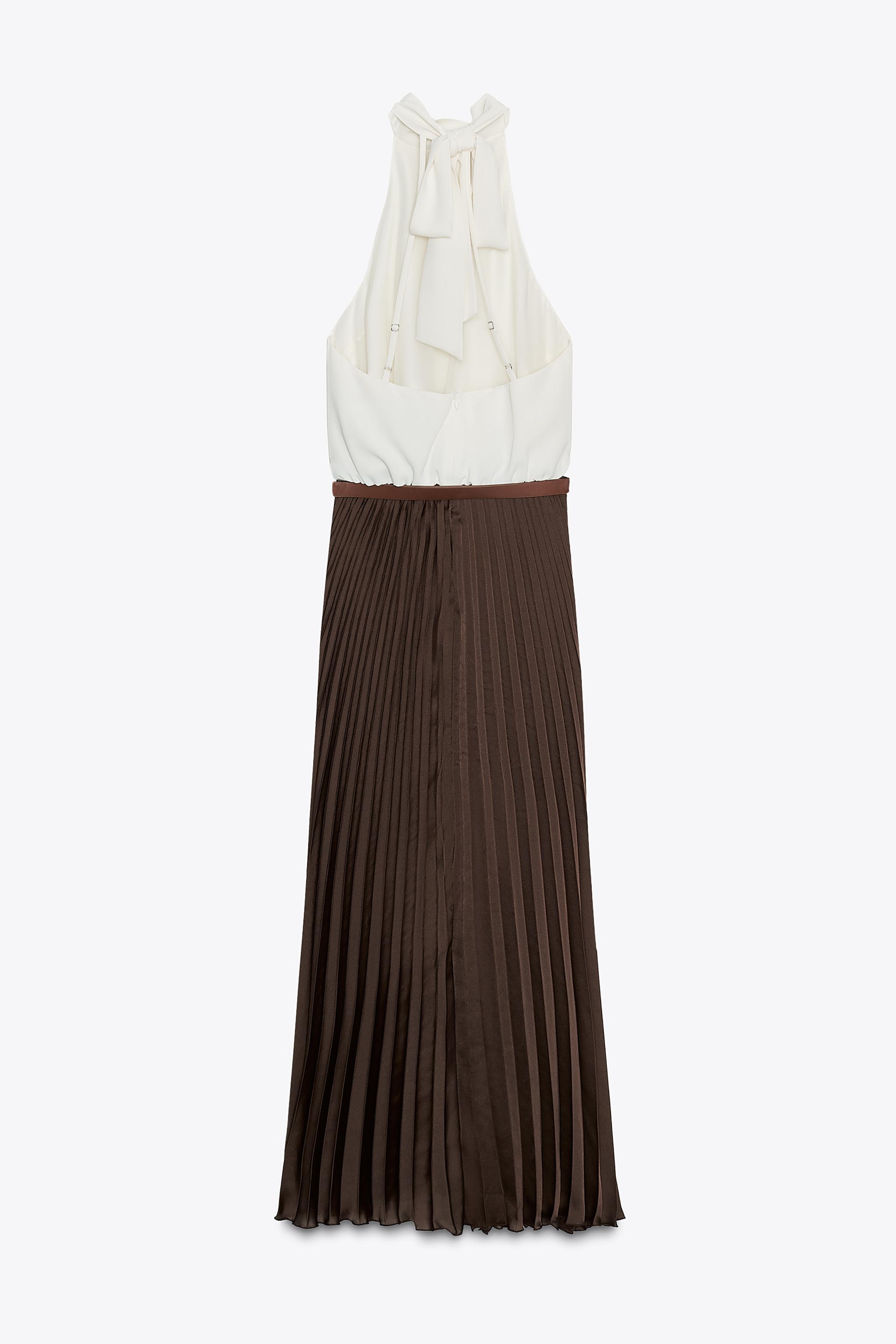 PLEATED COMBINATION MIDI DRESS